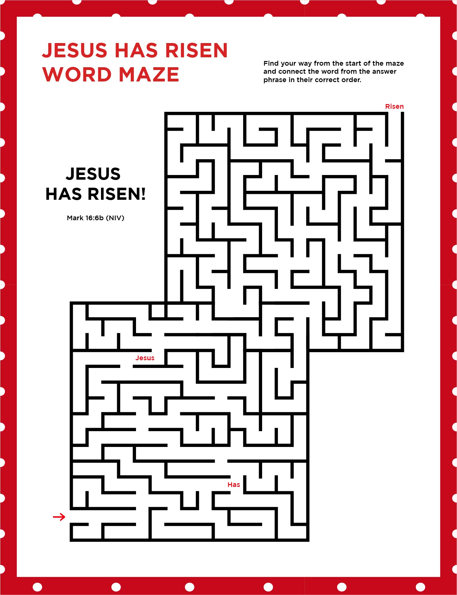 Printable Jesus Has Risen Easter Word Maze