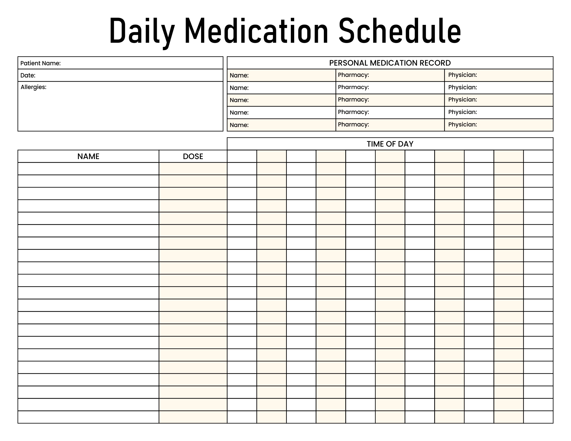 Printable Medication Schedule Template