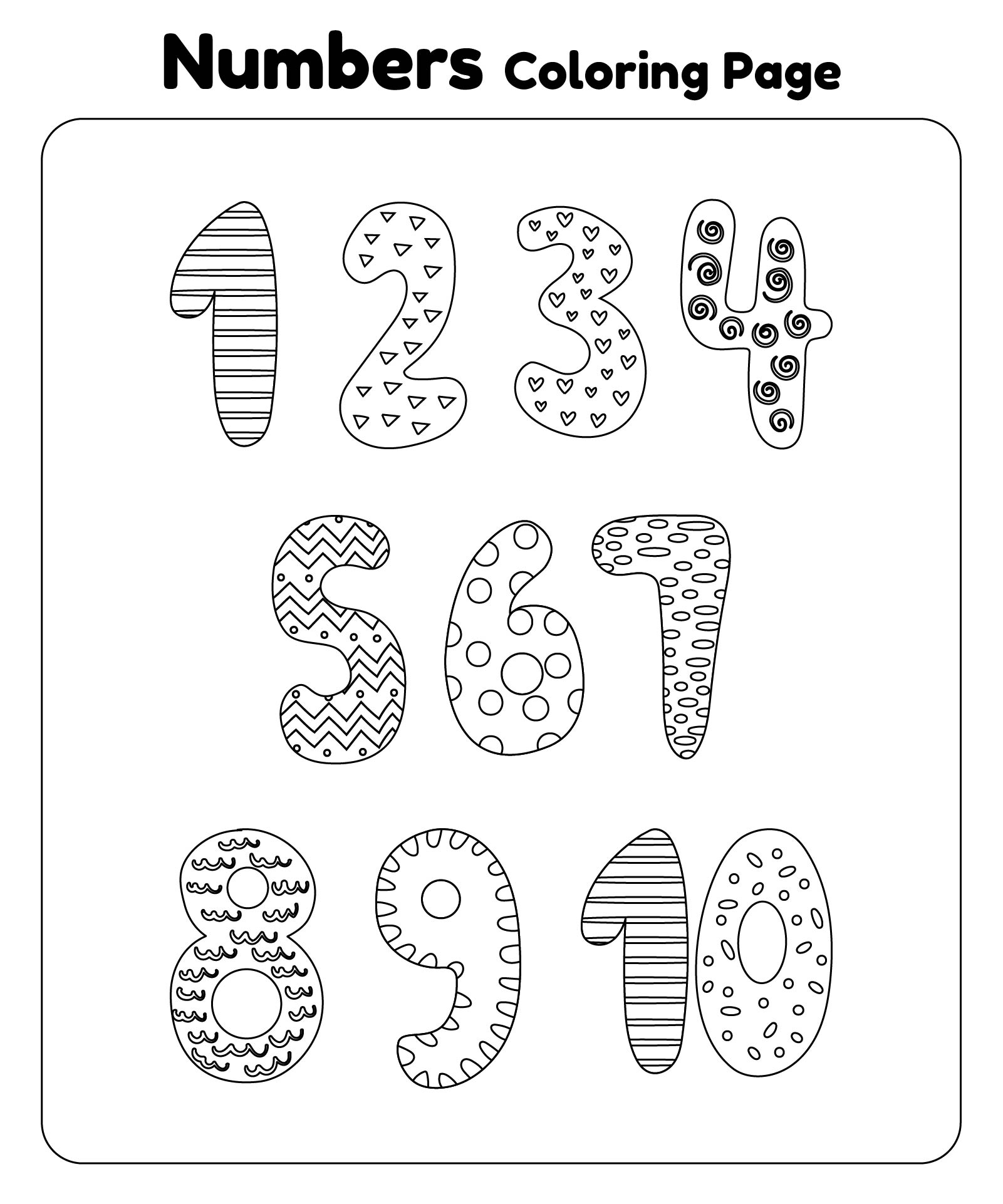 Printable Number Coloring Pages 1-10 For Kids