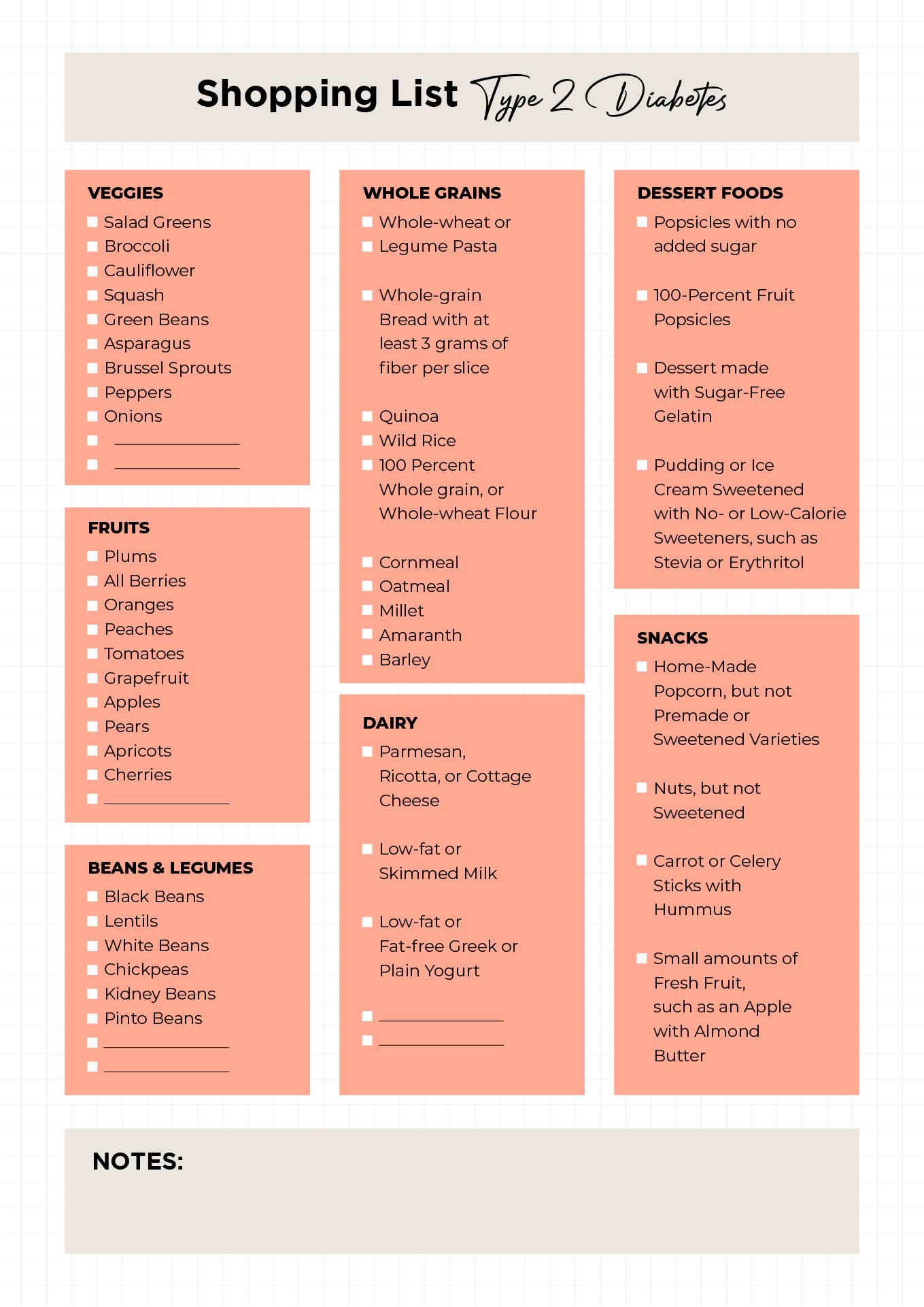 Printable Shopping List Type 2 Diabetes
