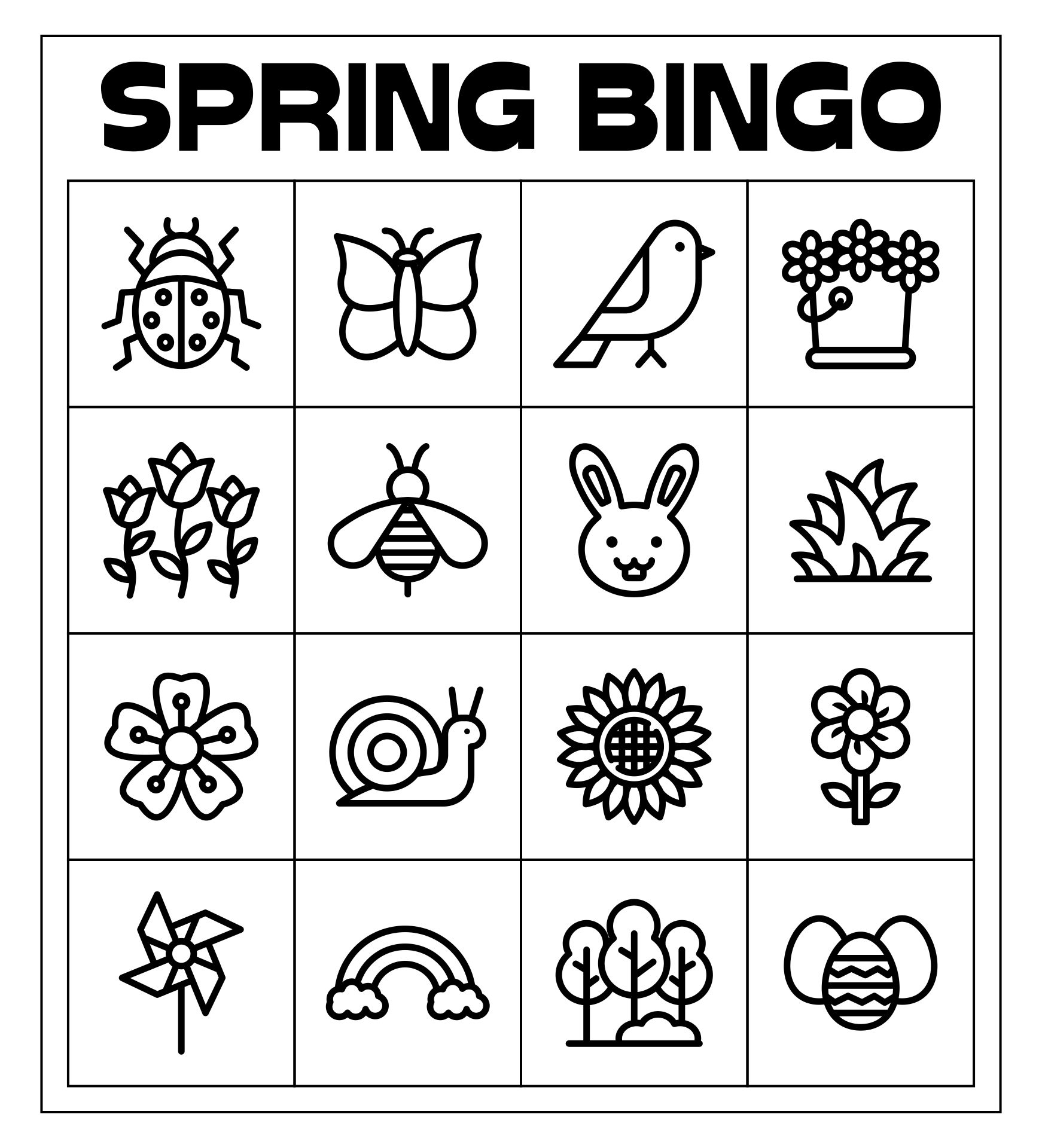 Printable Spring Bingo Coloring Page