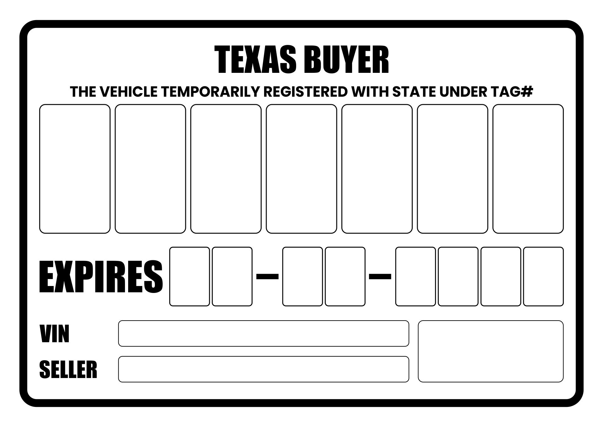 Printable Texas Temporary License Plate Template
