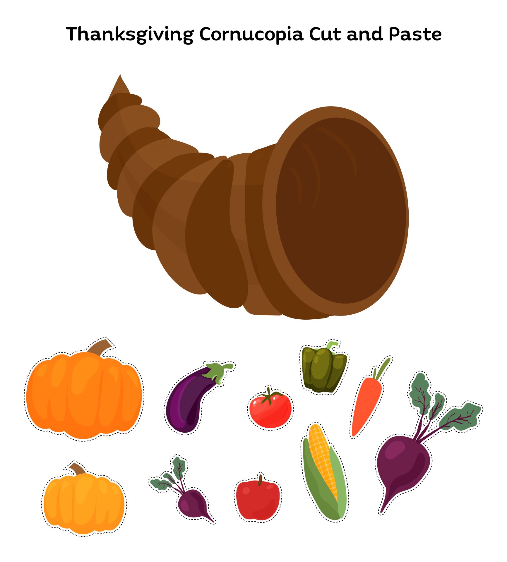 Printable Thanksgiving Cornucopia Cut And Paste Activity