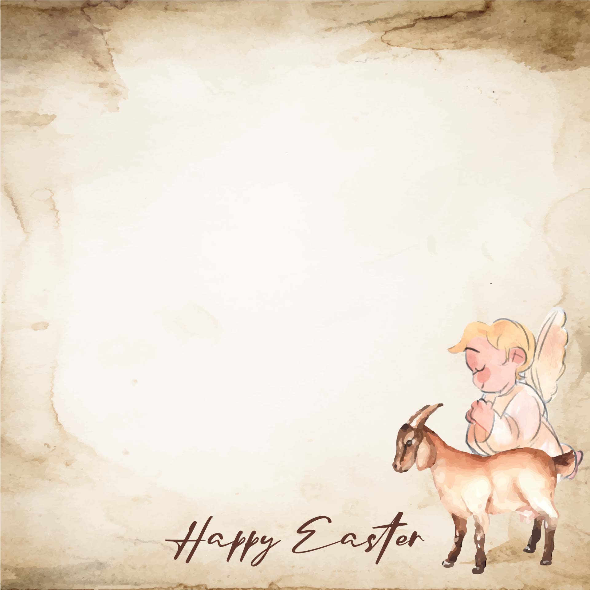 Printable Vintage Easter Card With Lamb And Angel