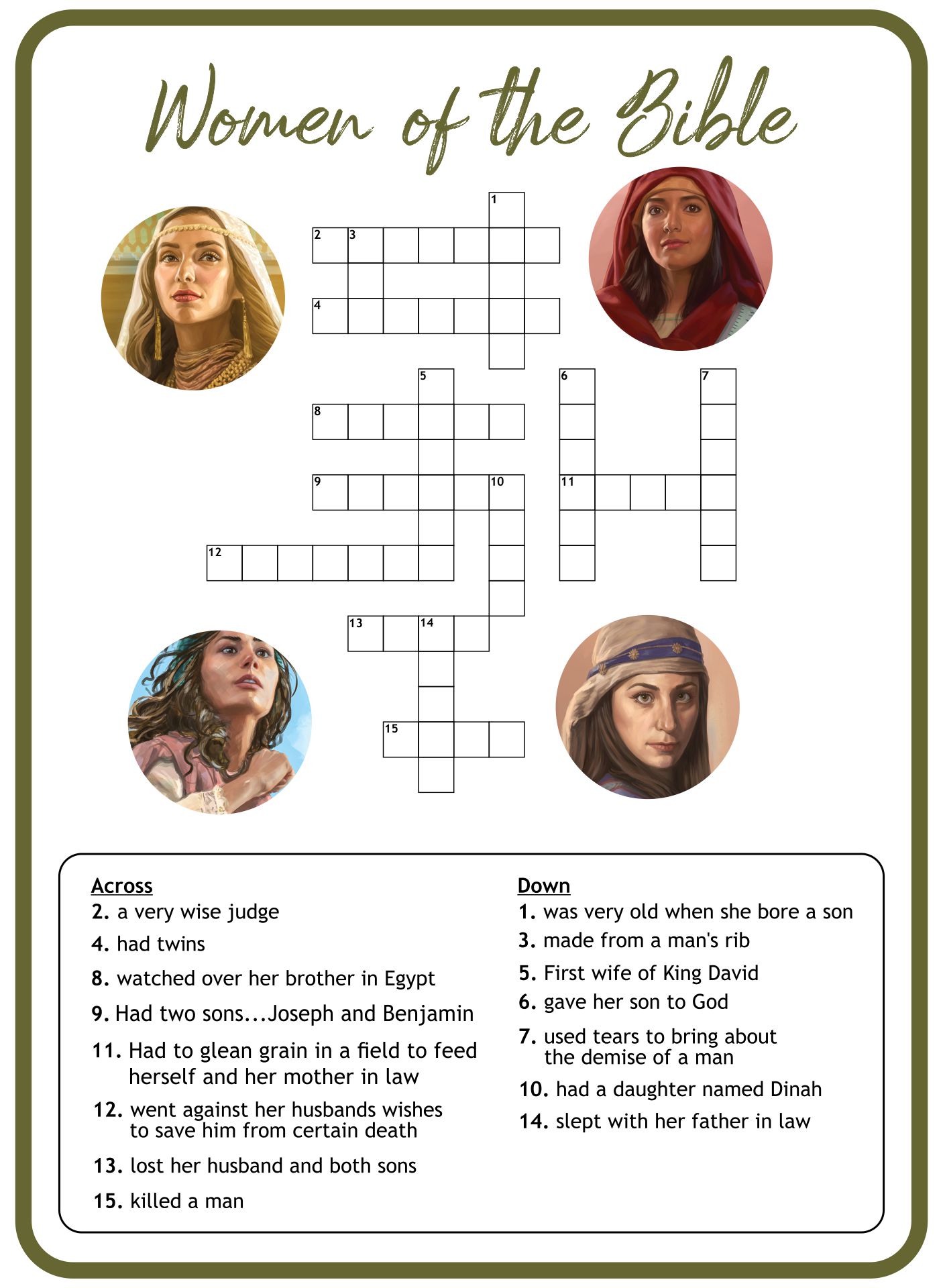 Printable Women Of The Bible Crossword Puzzle