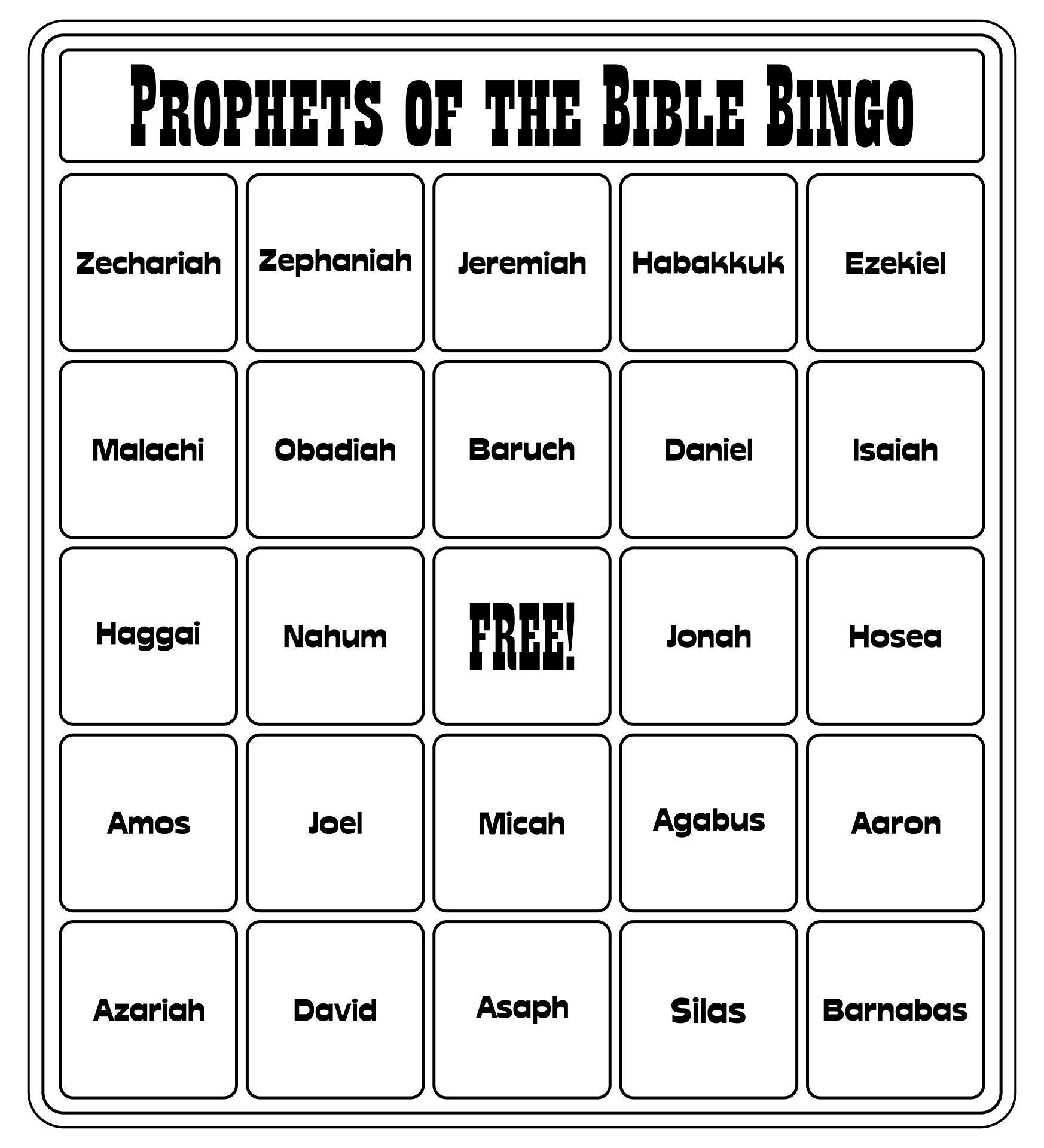 Prophets Of The Bible Bingo Cards Printable