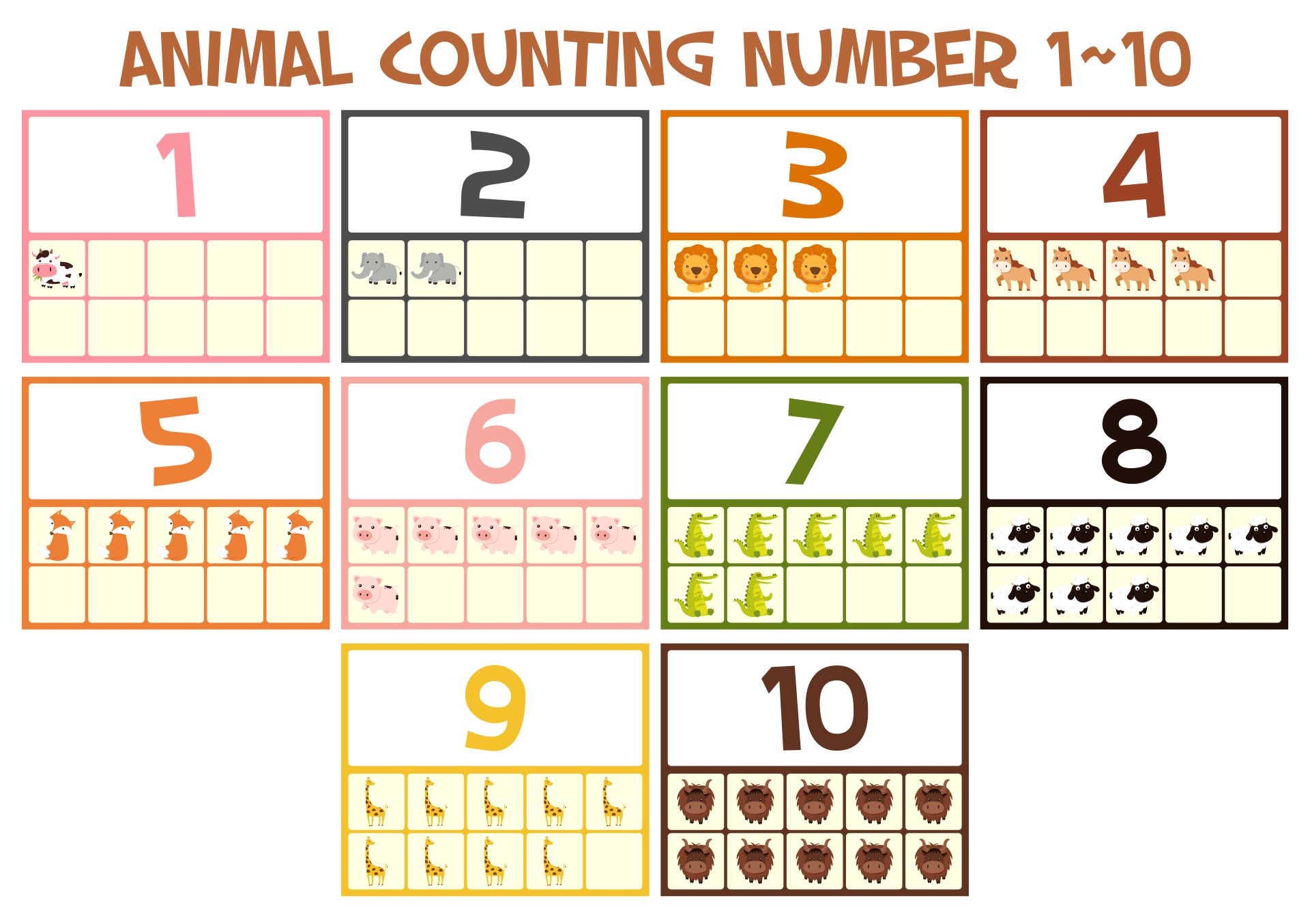 Animal Counting Printable Number Flashcards