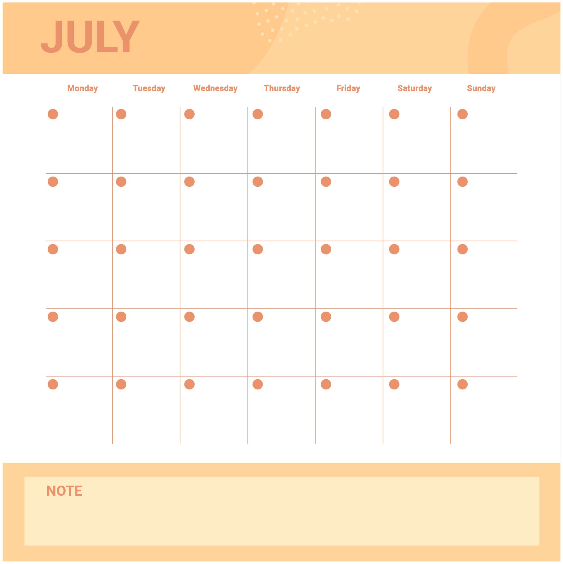 Blank July Calendar Printable Template