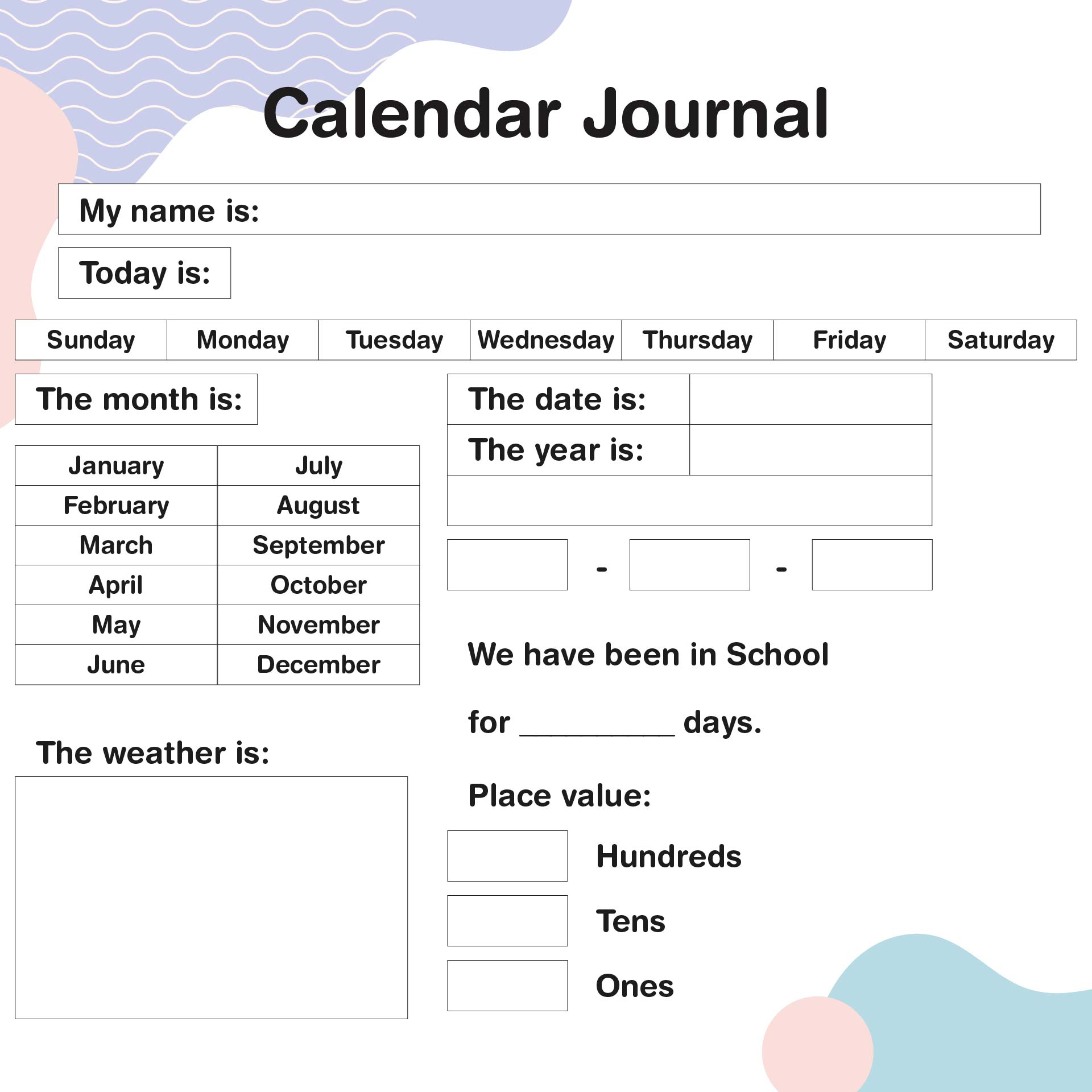 Calendar Journal Printable Worksheets