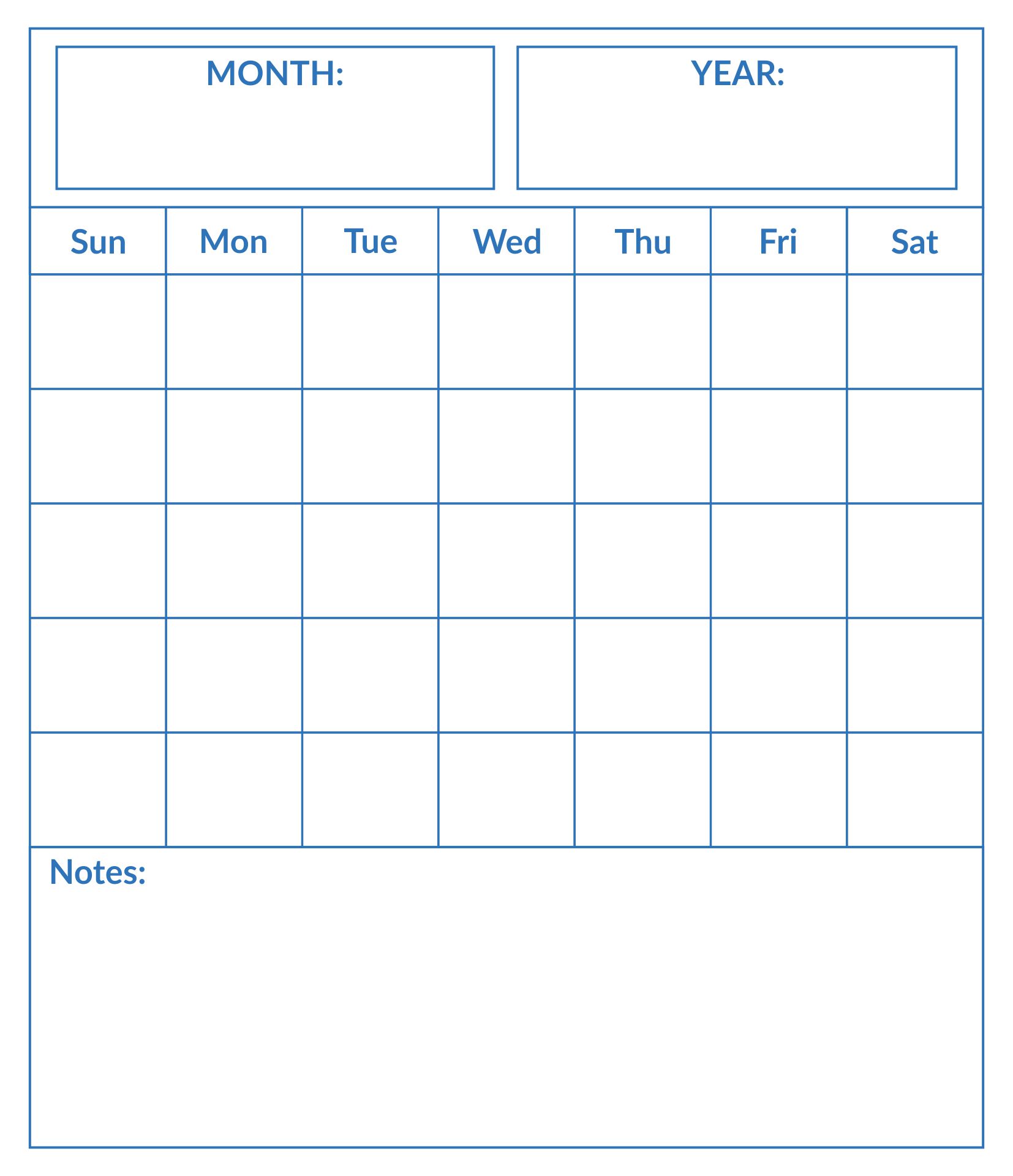 Classic Monthly Printable Calendar