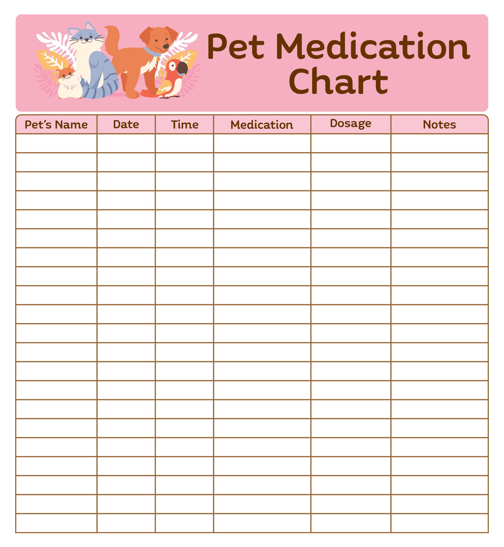 Cute Pet Medication Chart Printable