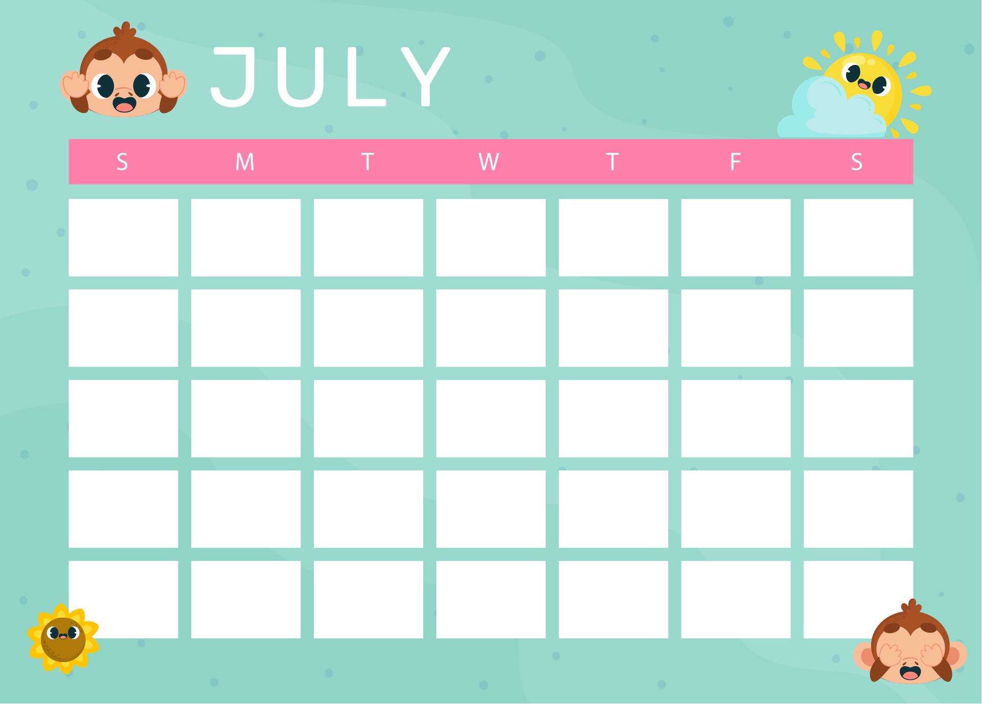July Calendar For Kids Printable