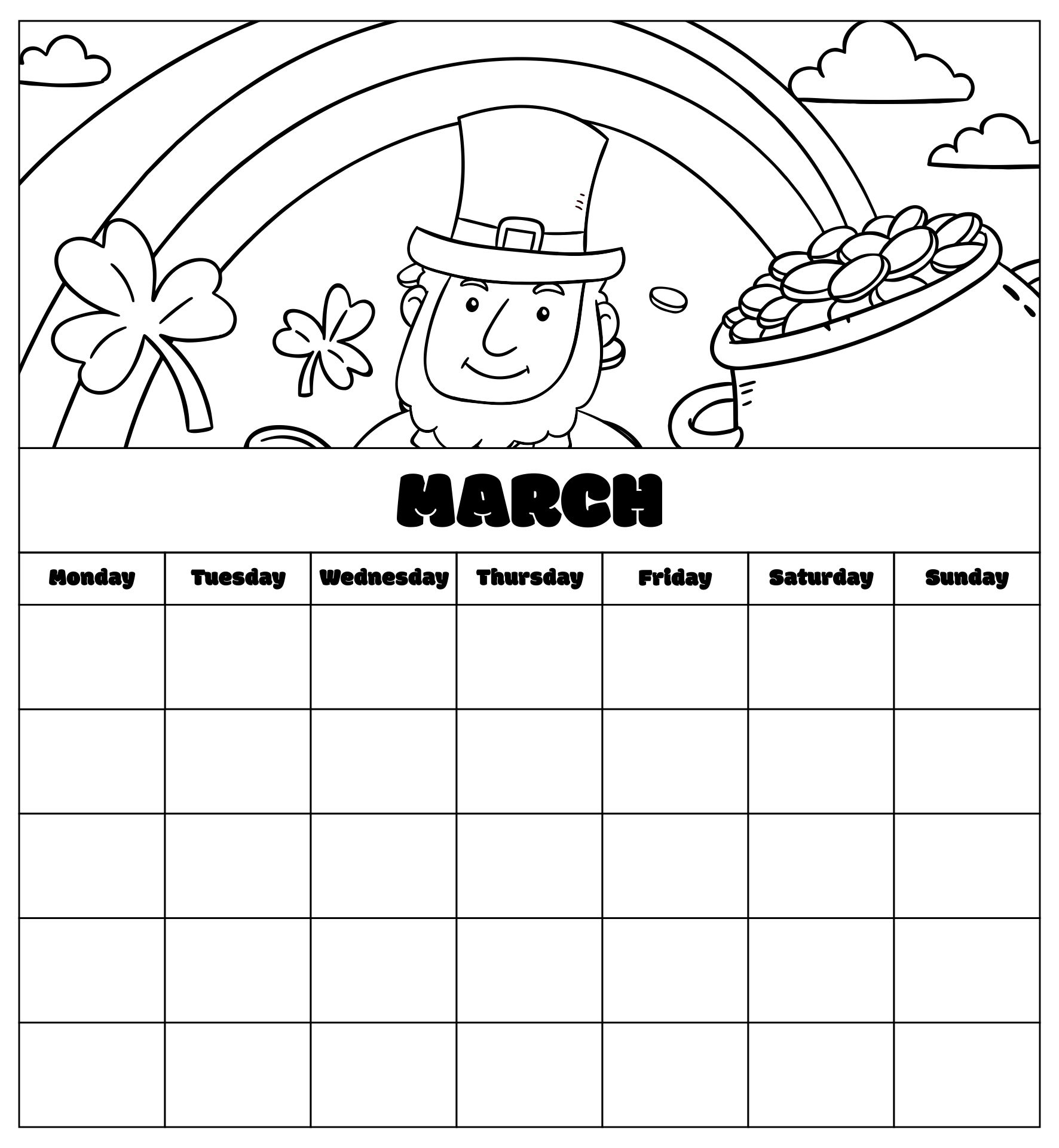 March Printable Activity Calendar For Kids