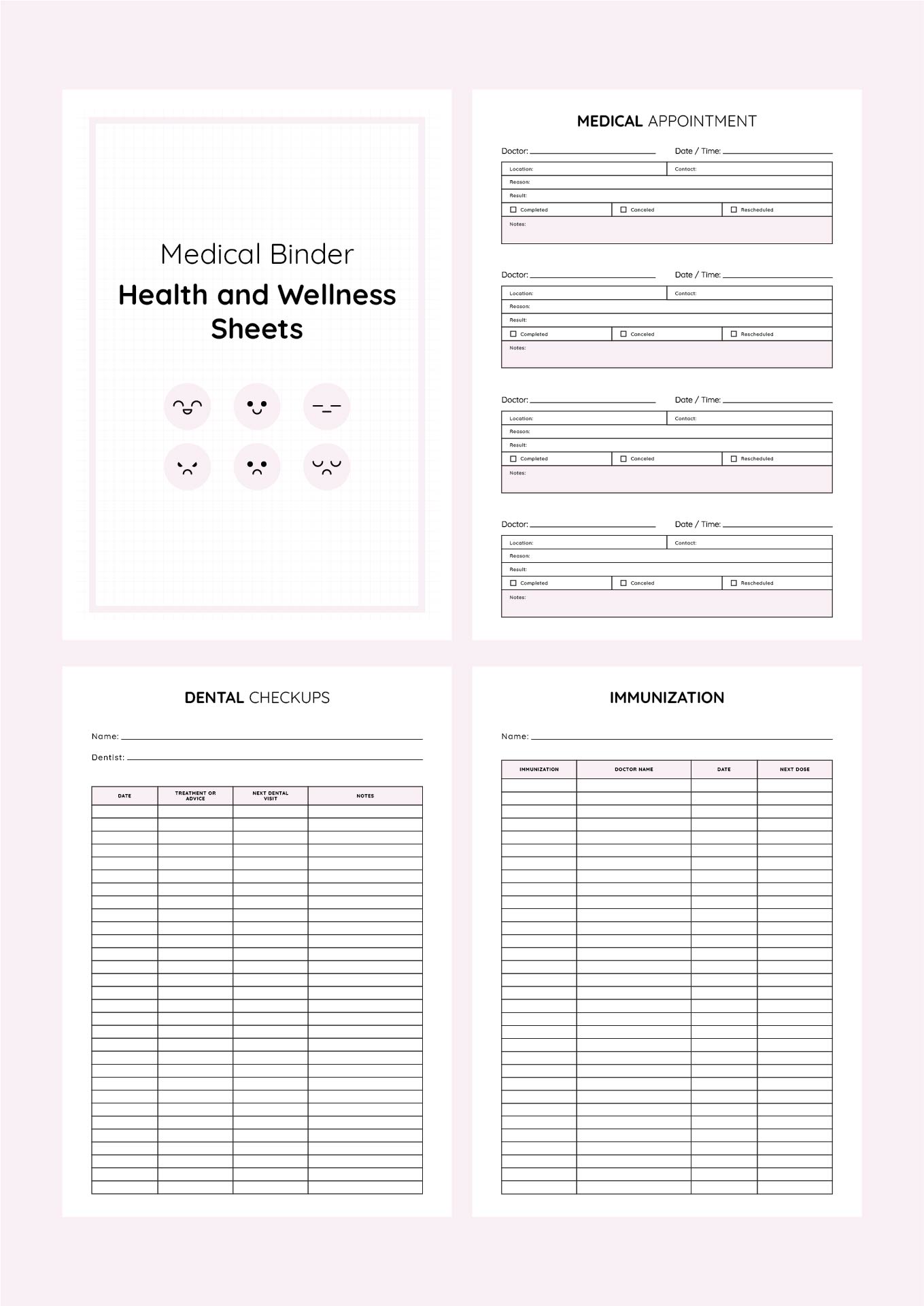 Medical Binder Printables Health And Wellness Sheets