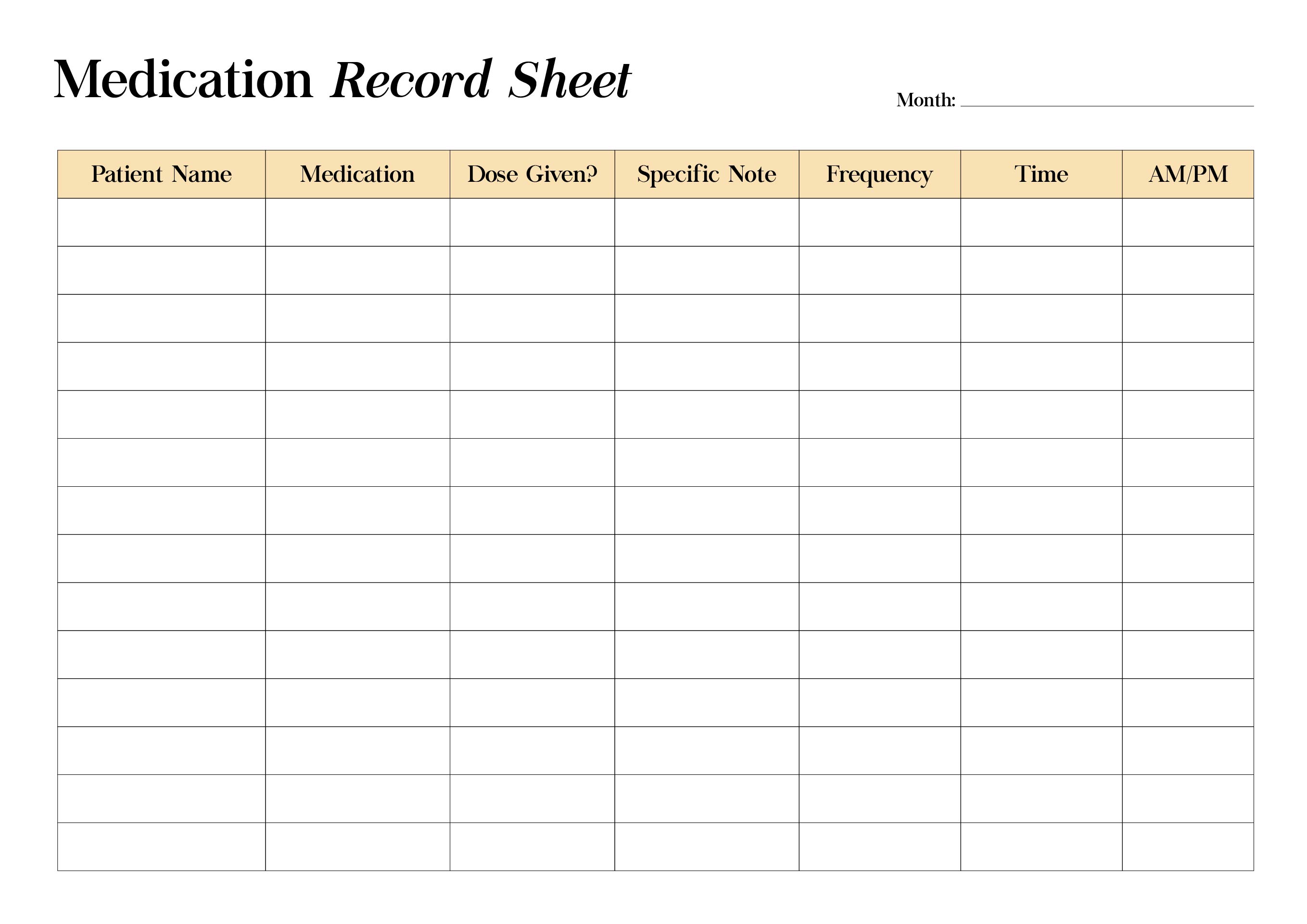 Medication Record Sheet Templates Printable