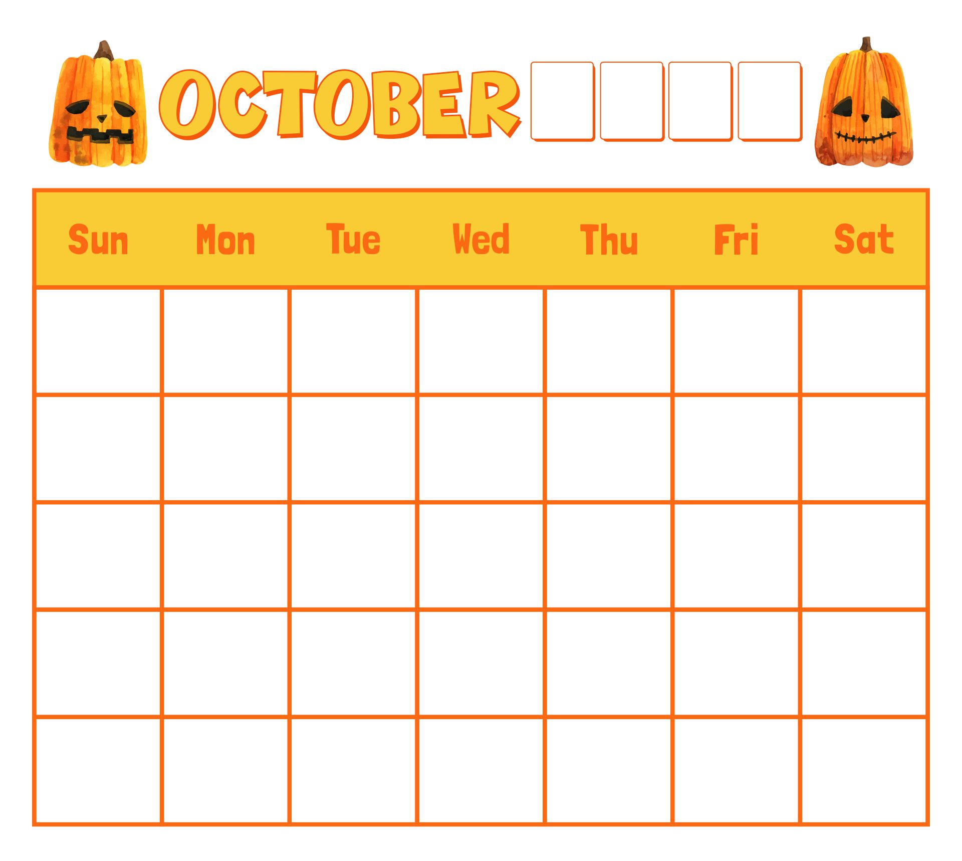 October Calendar Printable For Kids