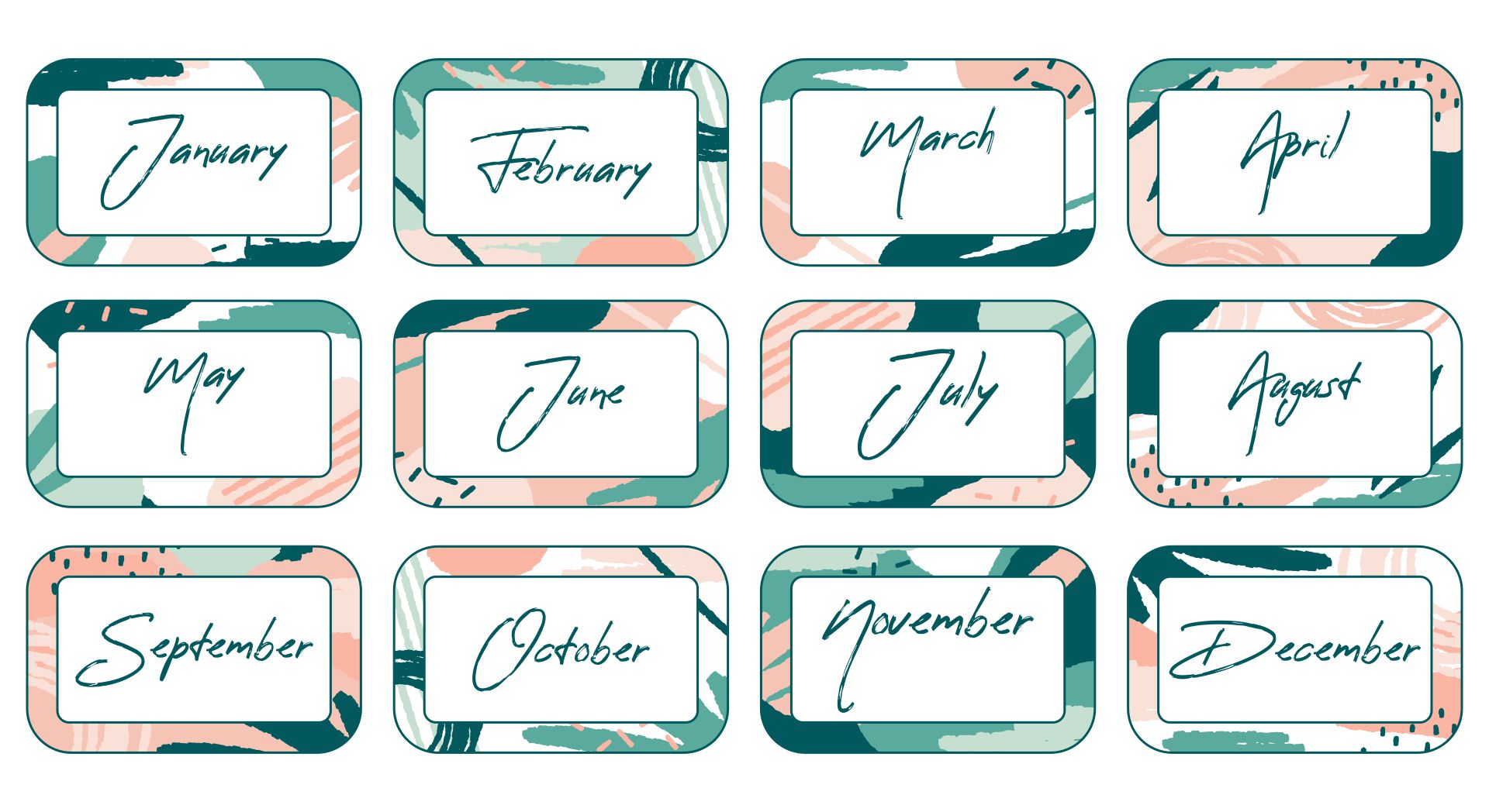 Printable 12 Month Calendar Headers Templates