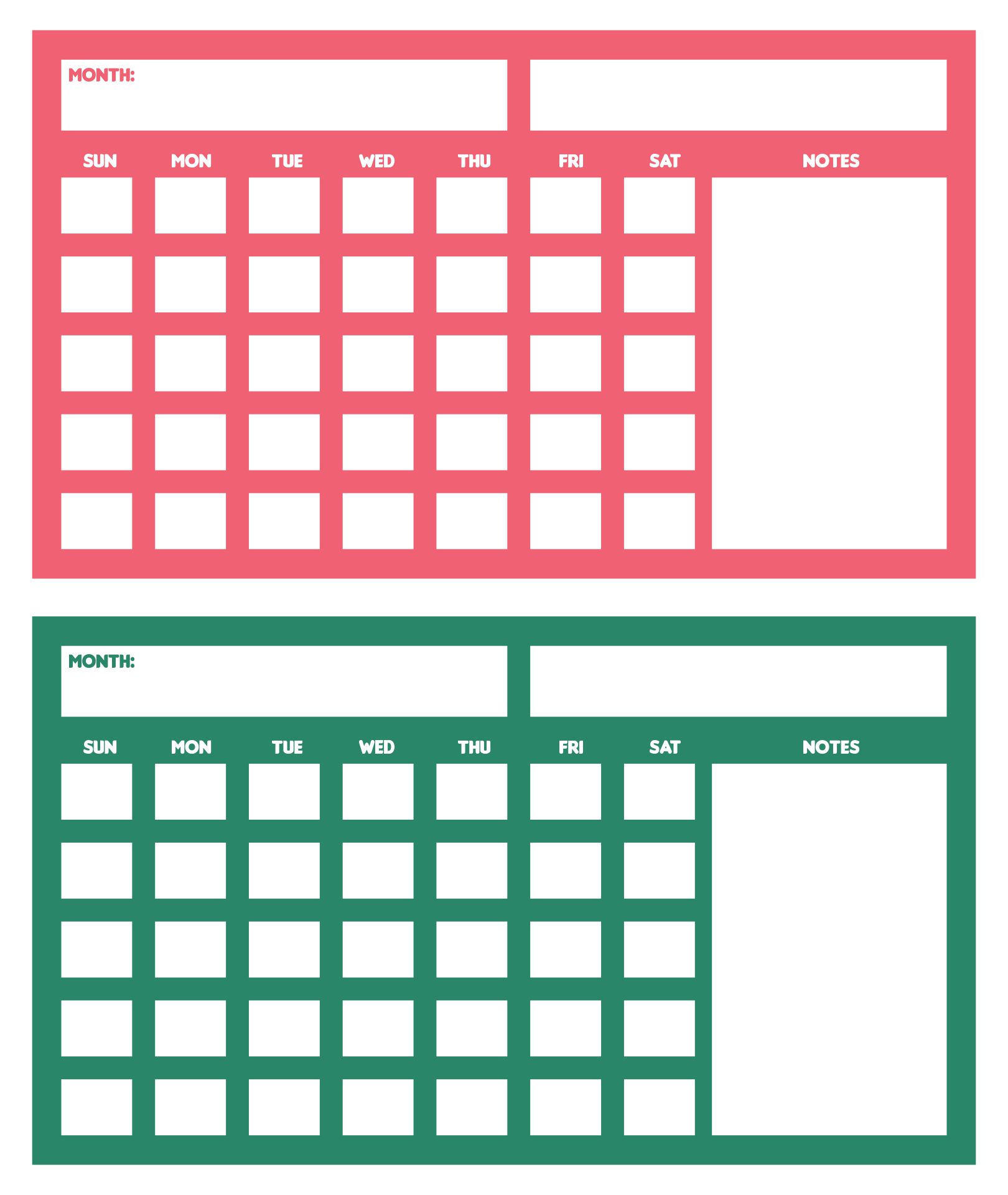 Printable 2 Month Blank Calendar Template