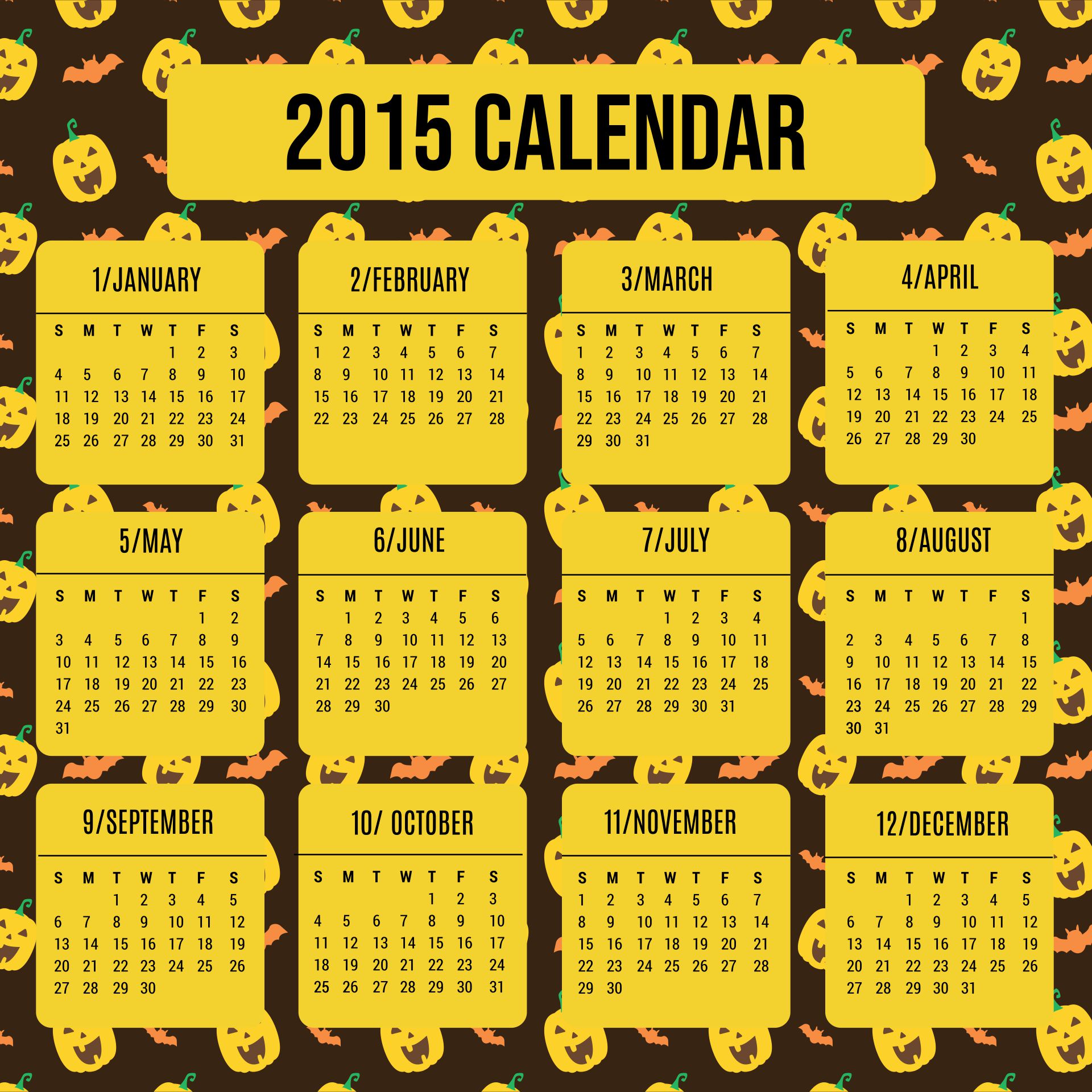 Printable 2015 Pumpkin Calendar