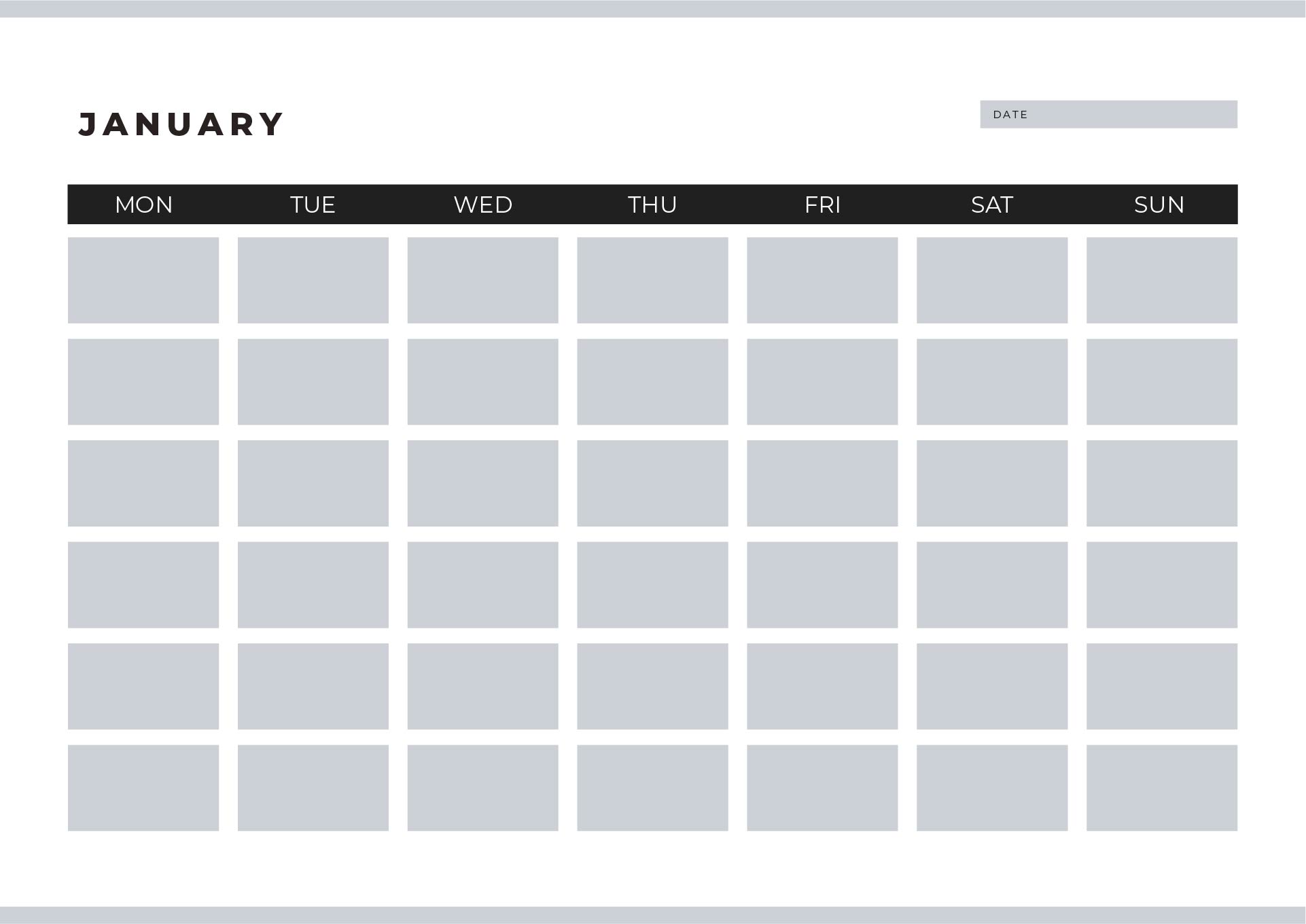 Printable Blank Calendar January Monday To Sunday