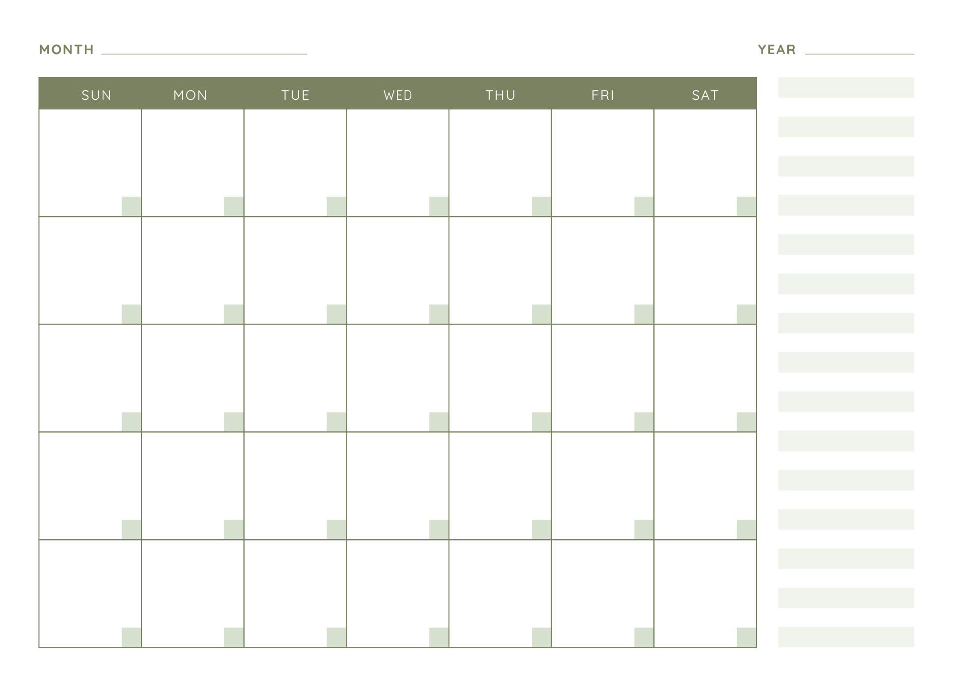 Printable Blank Monthly Calendar Vertical Grid Sunday First