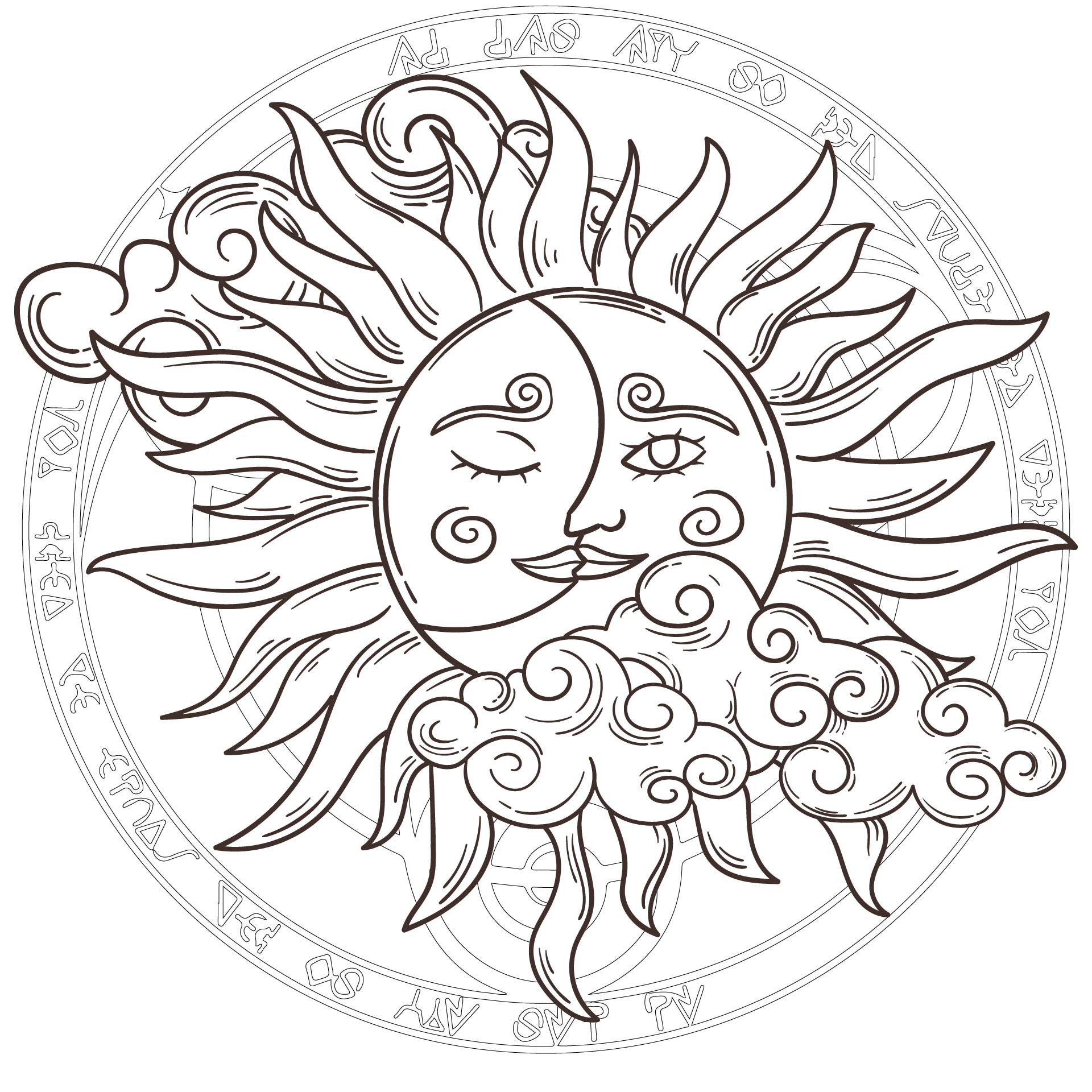 Printable Bohemian Hand Drawn Sun Moon