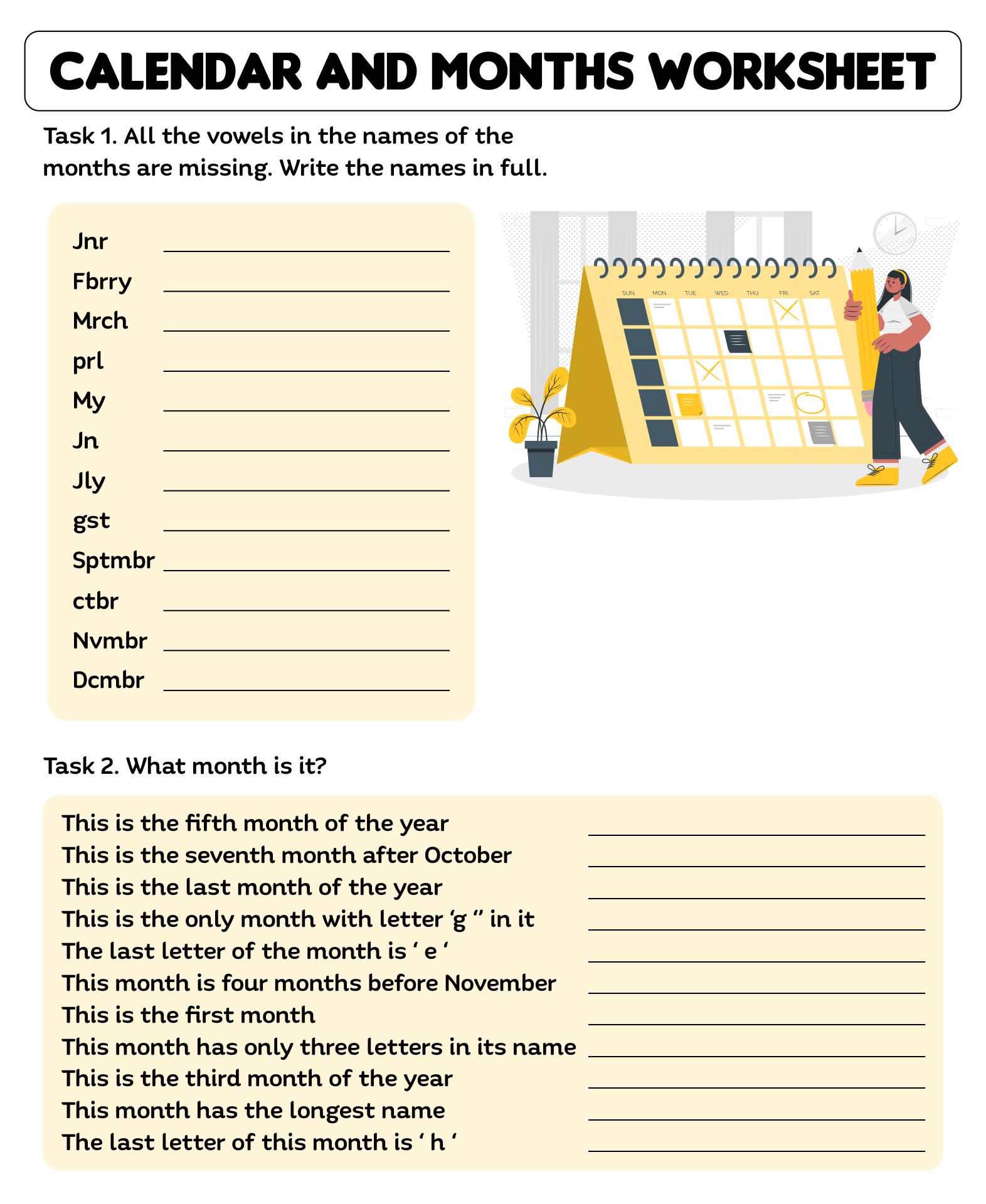 Printable Calendar And Months Learning Worksheet