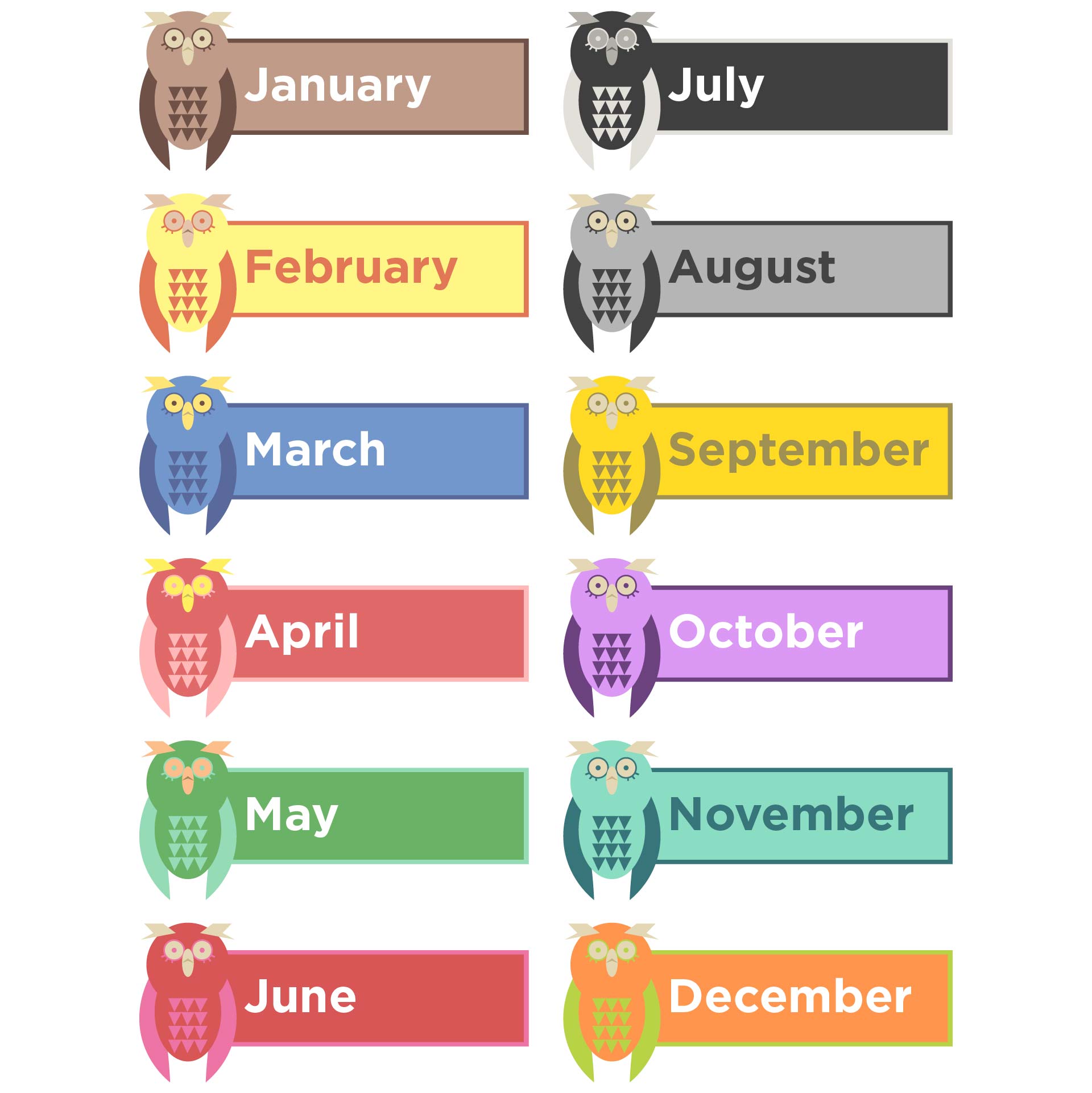 Printable Calendar Year Labels Owl Theme