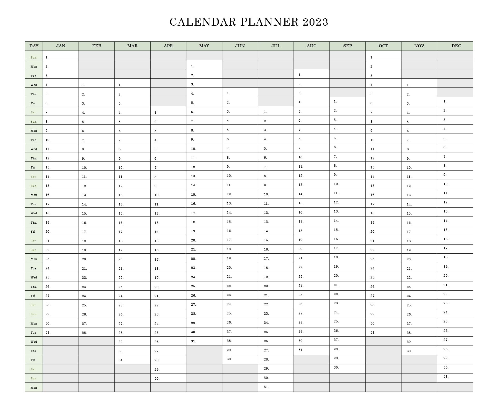 Printable Calendar Yearly Planner Template For 2023