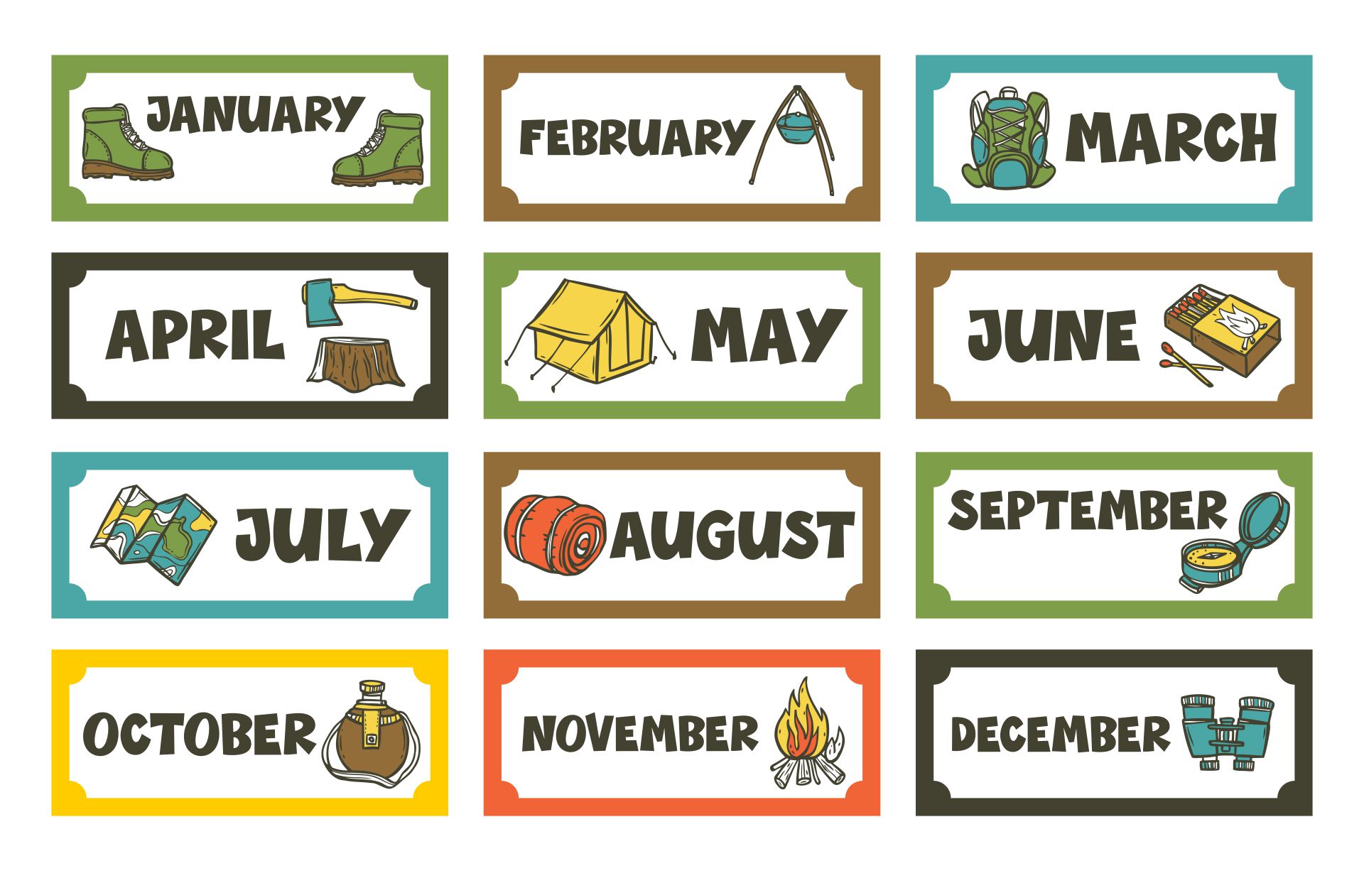 Printable Camping Theme Classroom Months Of The Year