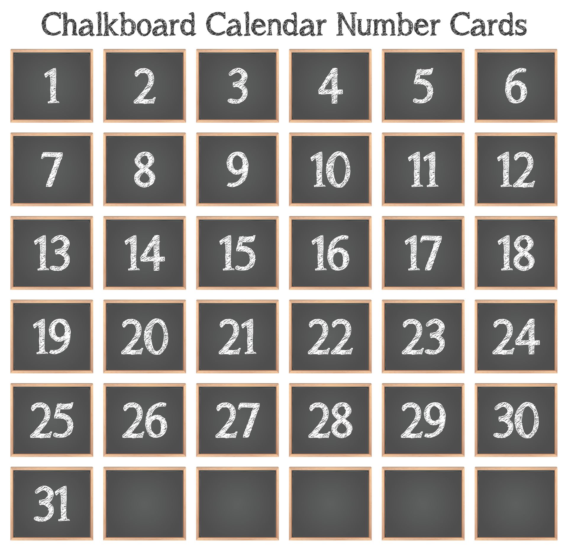Printable Chalkboard Calendar Number Cards