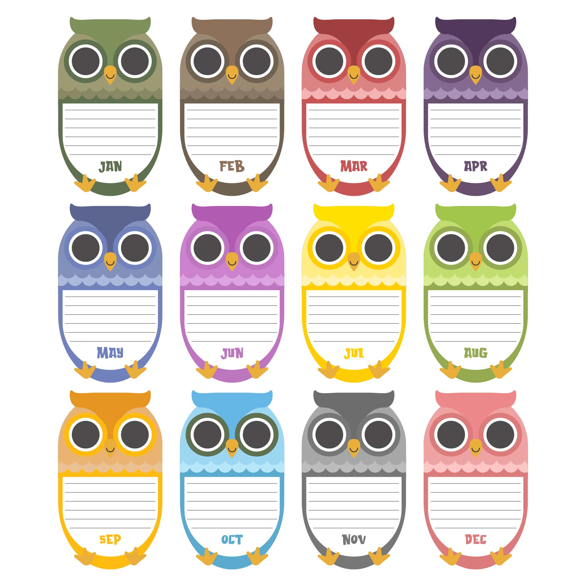 Printable Classroom Birthday Chart Owl Theme Calendar