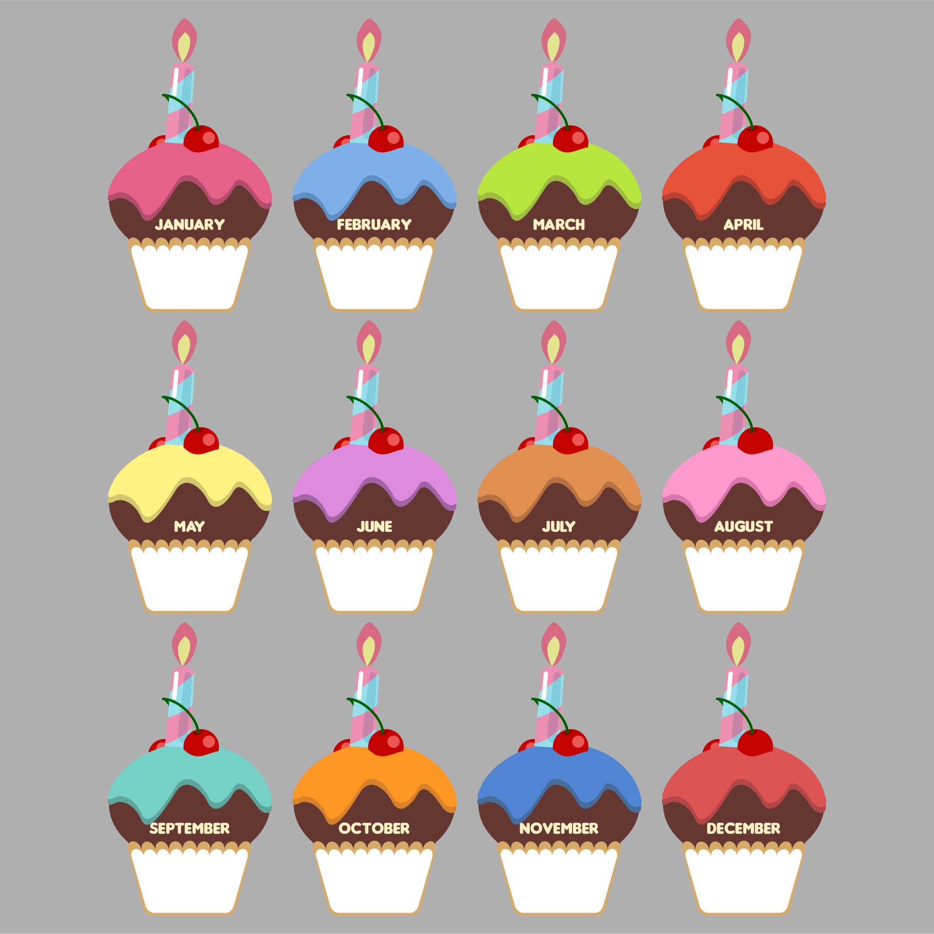 Printable Classroom Cutouts Set Birthday Cupcakes And Candles Cut-outs