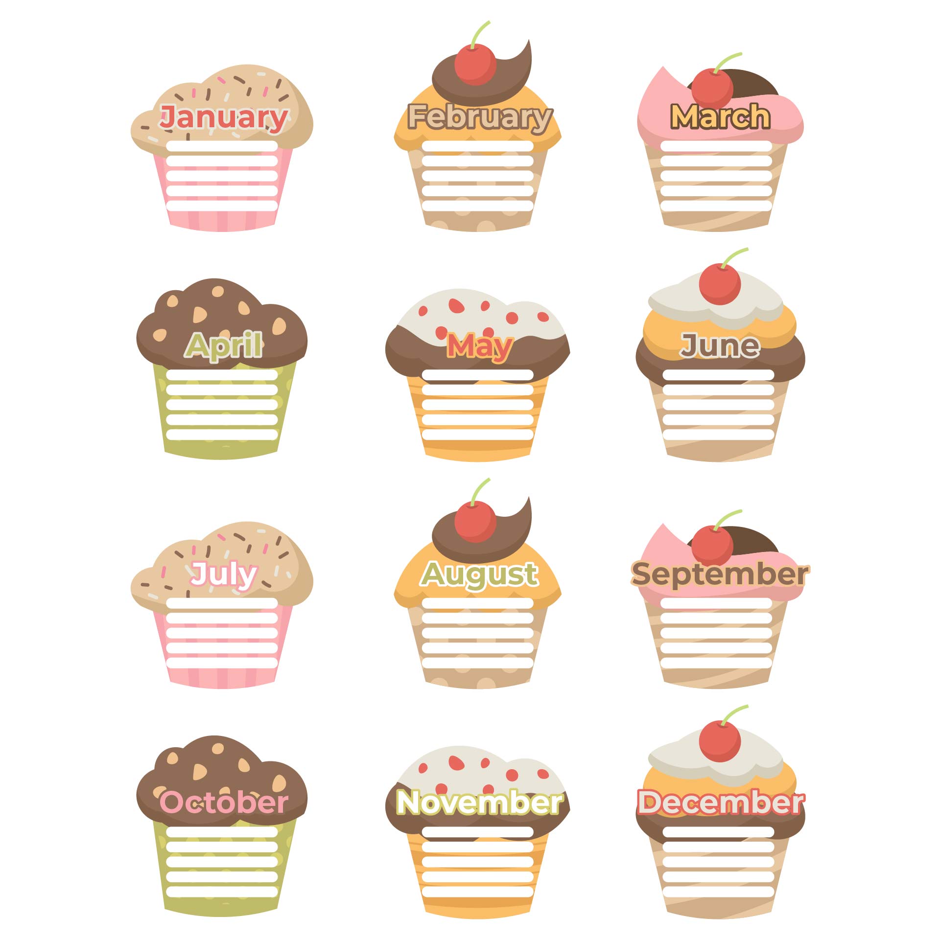 Printable Cupcake-Themed Classroom Birthday Chart Display Poster