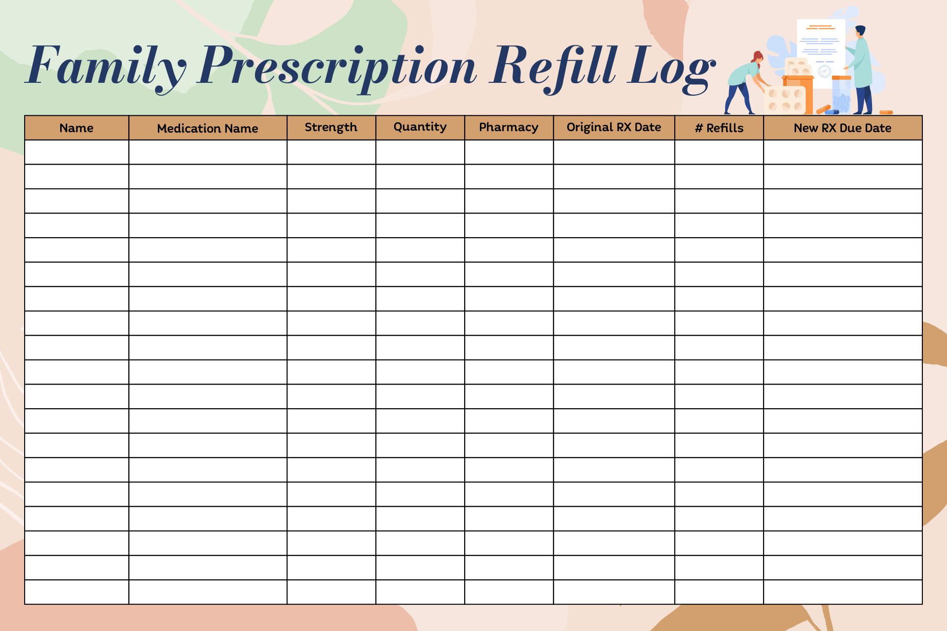 Printable Family Prescription Refill Log