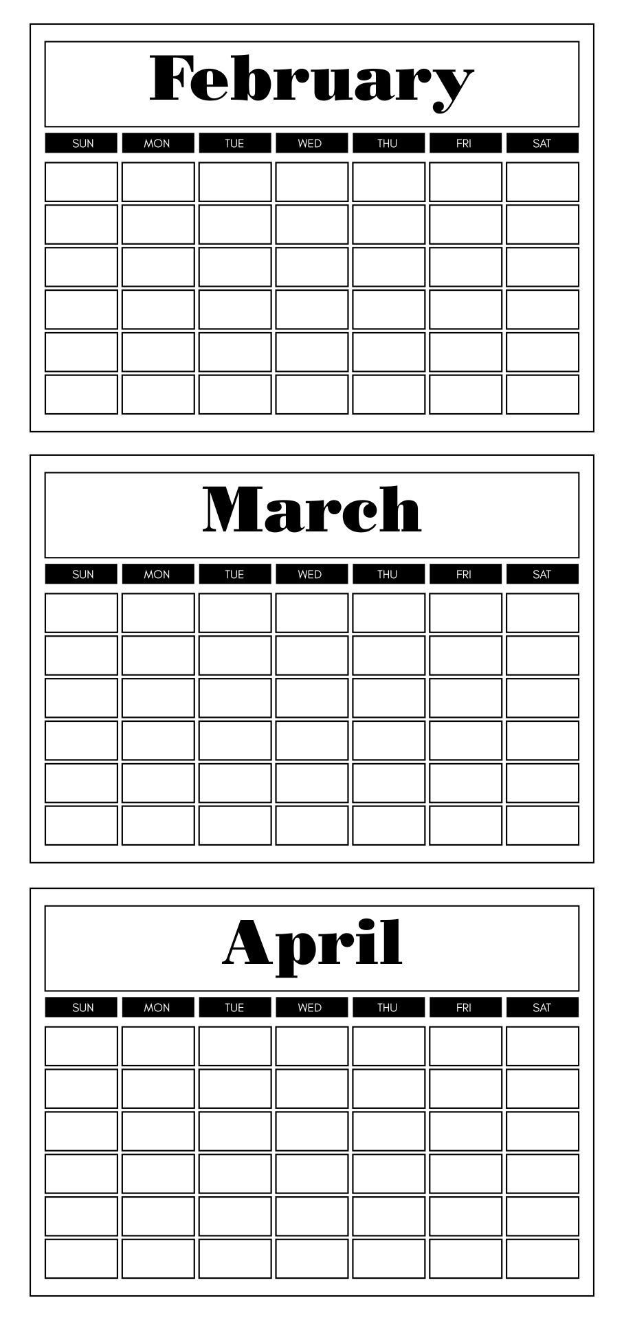 Printable February March April Calendar Template