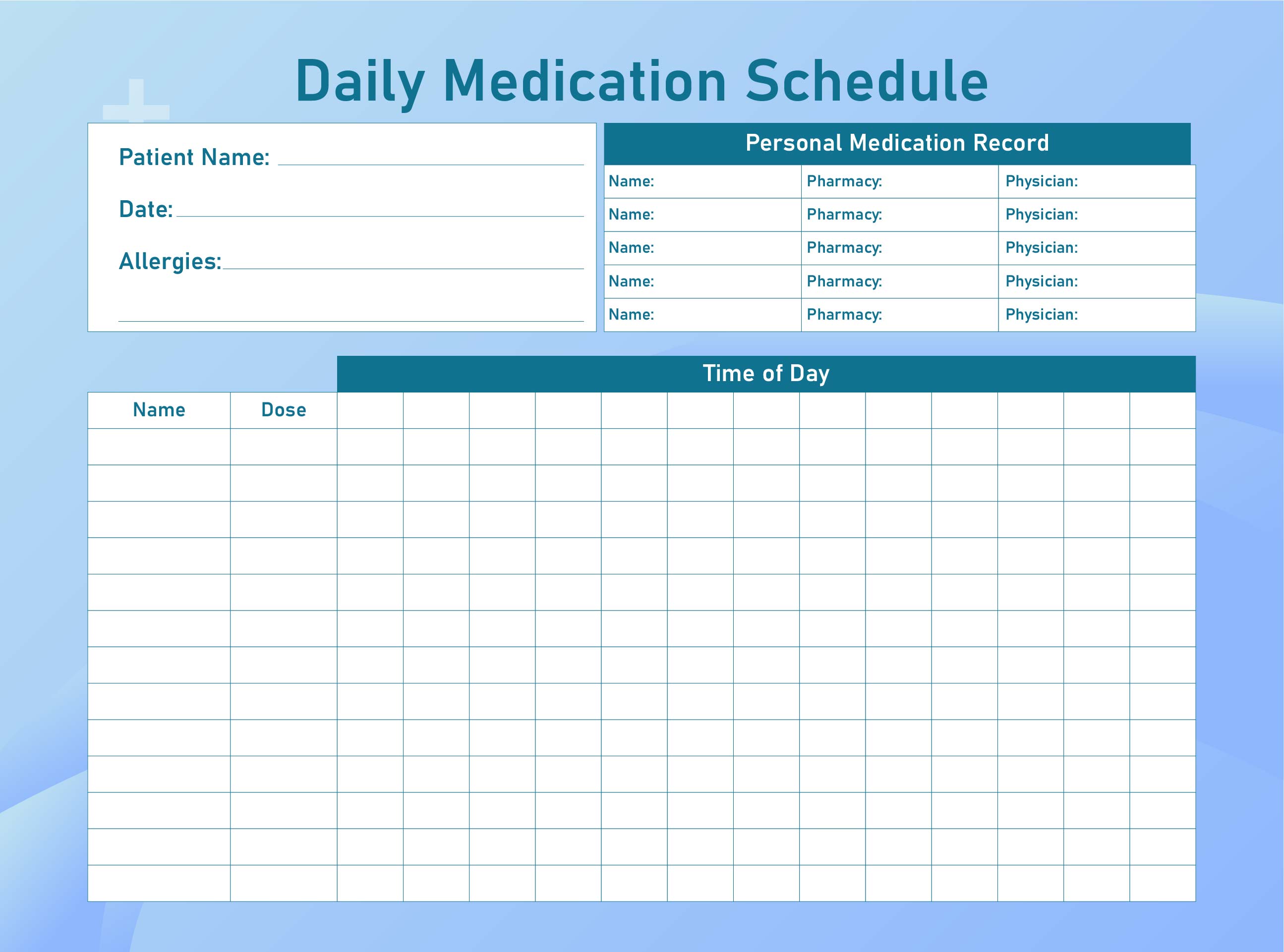 Printable Home Use Daily Medication Chart