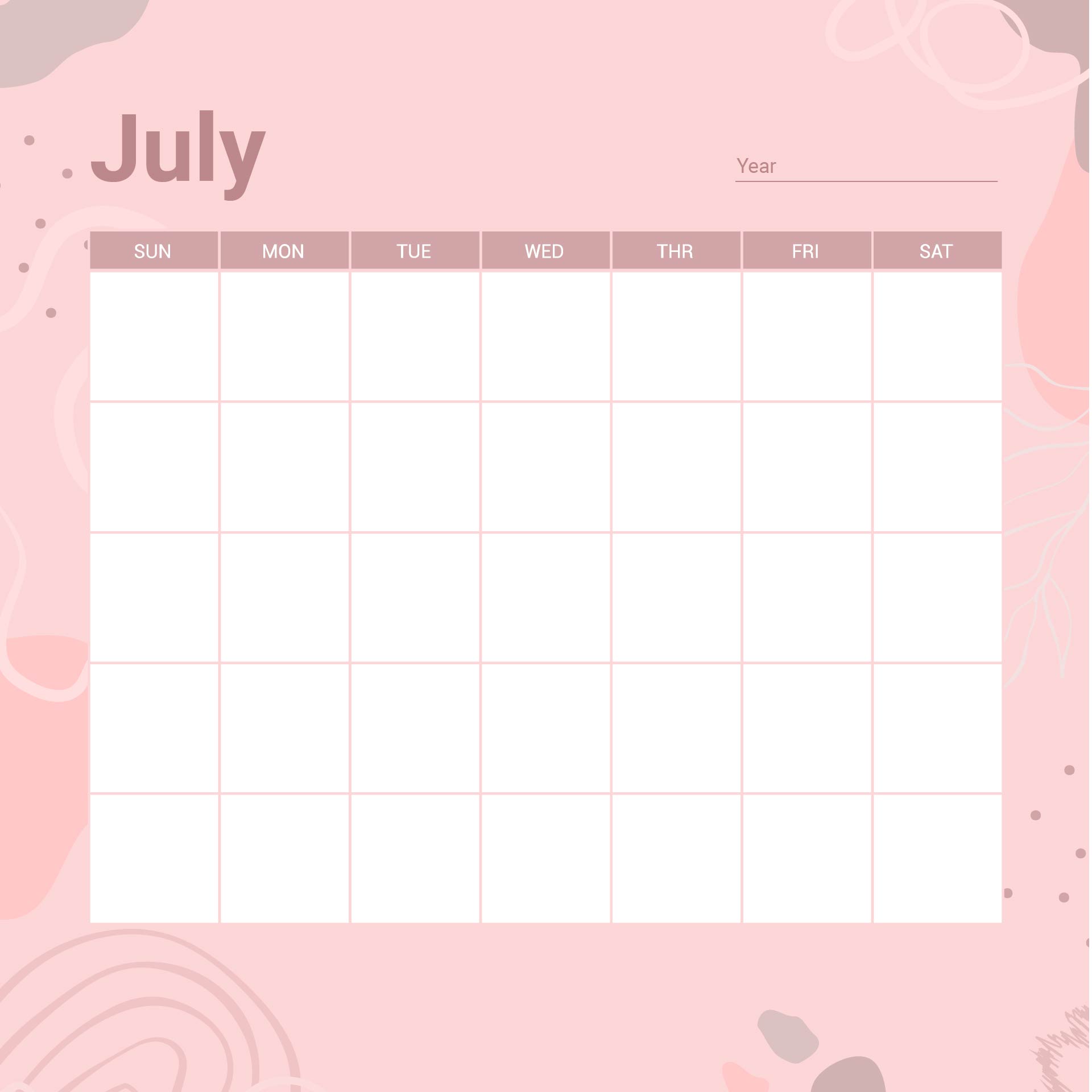 Printable July Calendar Printable Pink