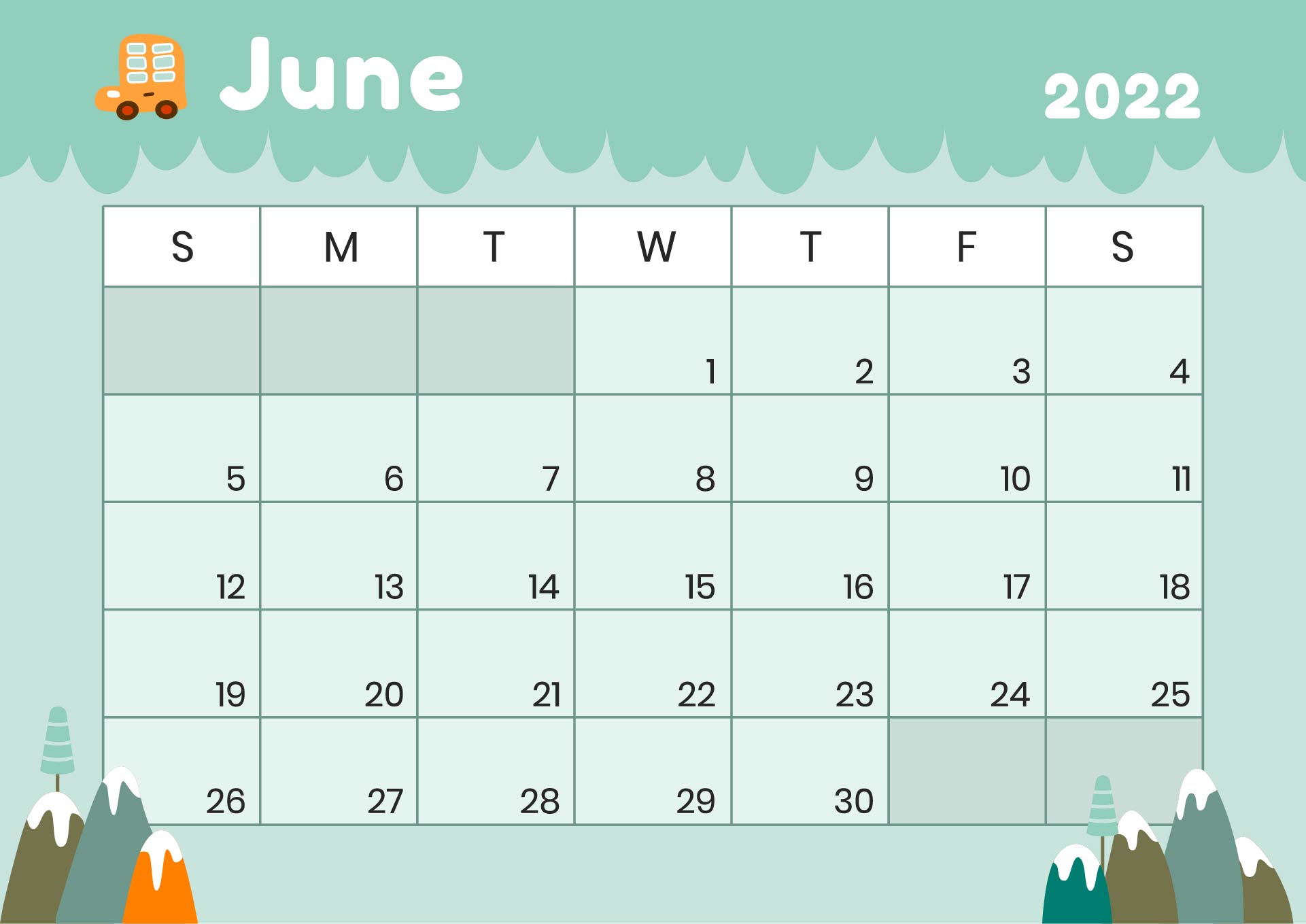 Printable June 2022 Calendars Template