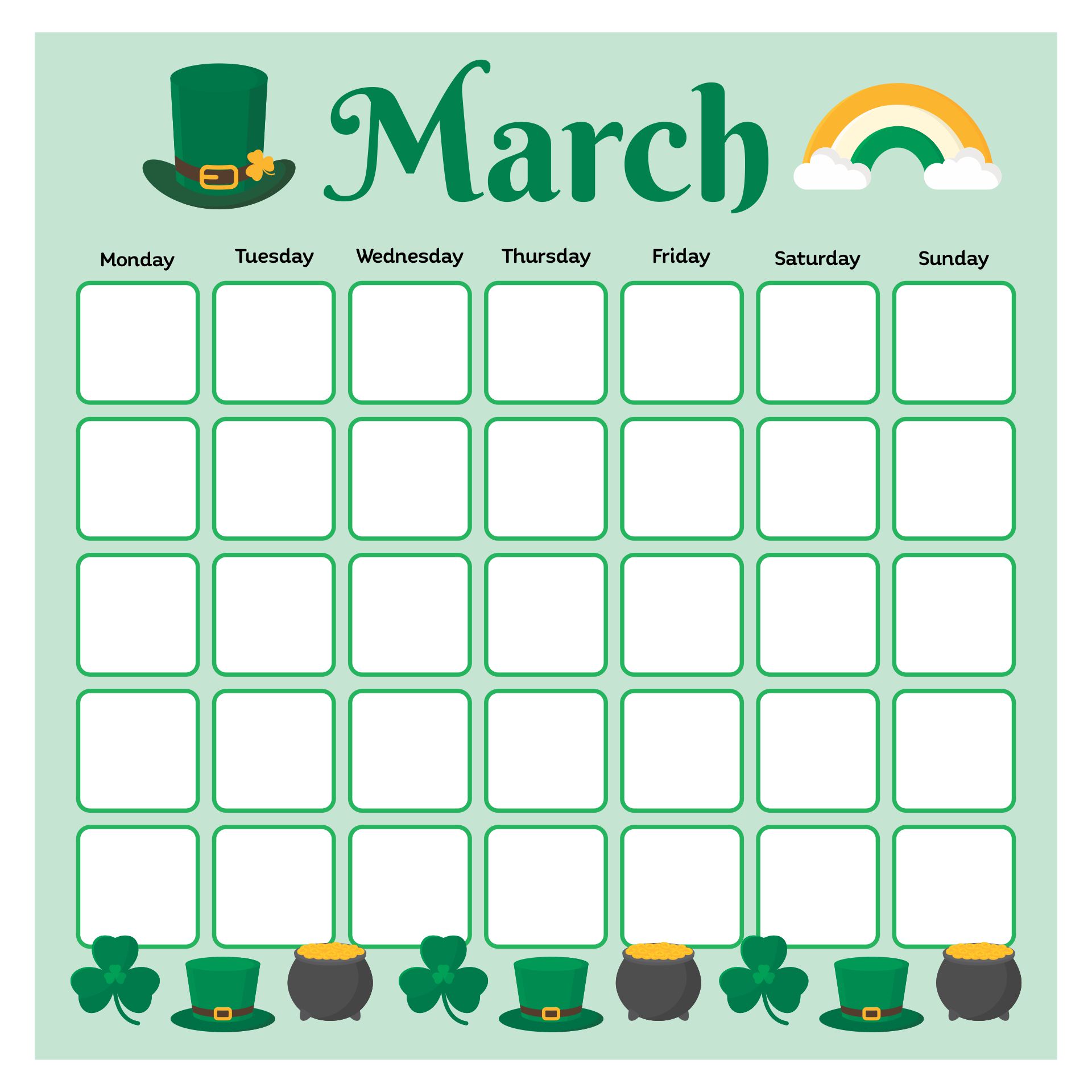 Printable March Calendar For Kids
