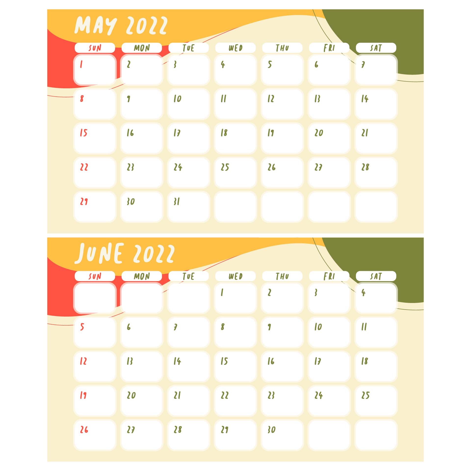 Printable May And June Calendar Template