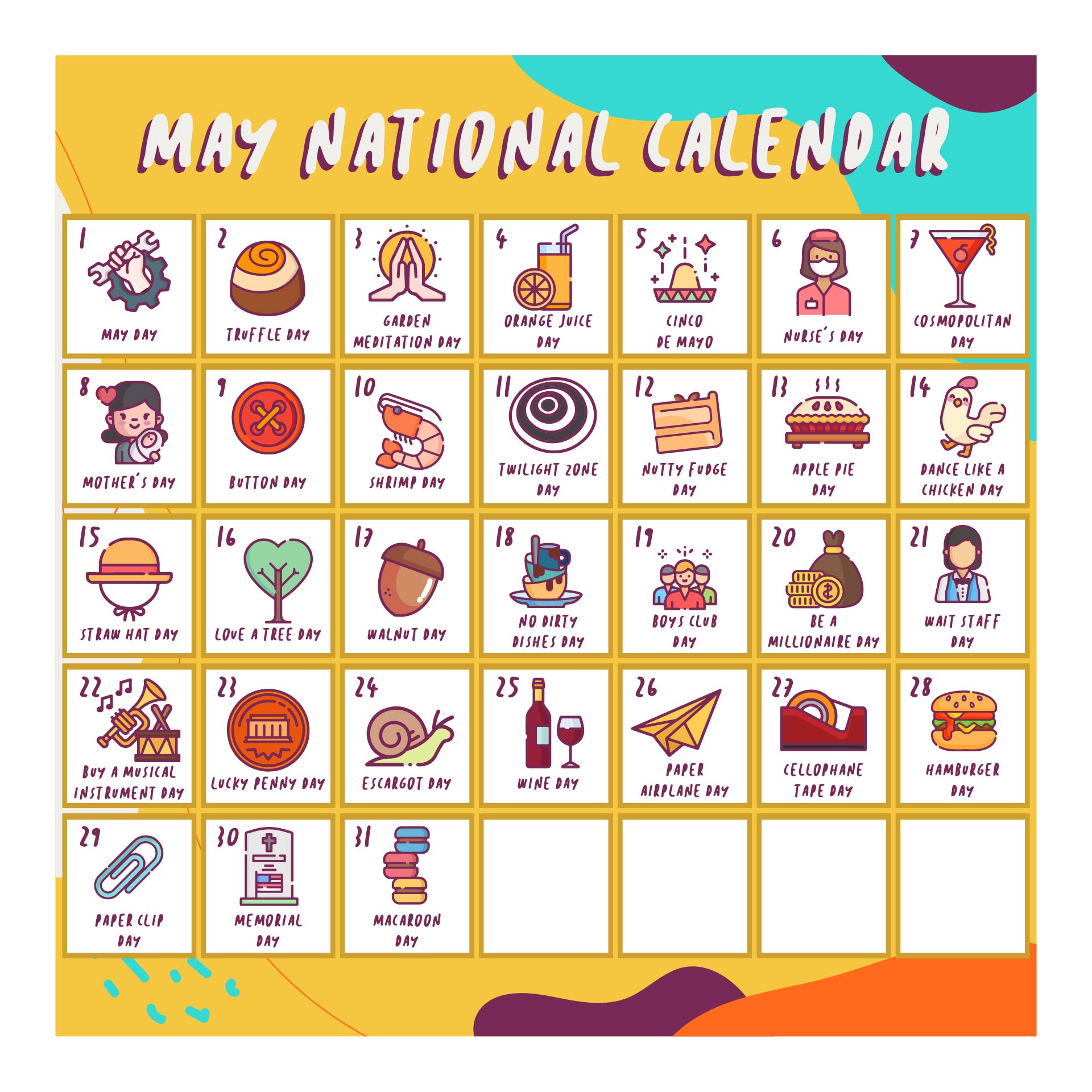 Printable May National Day Calendar Template