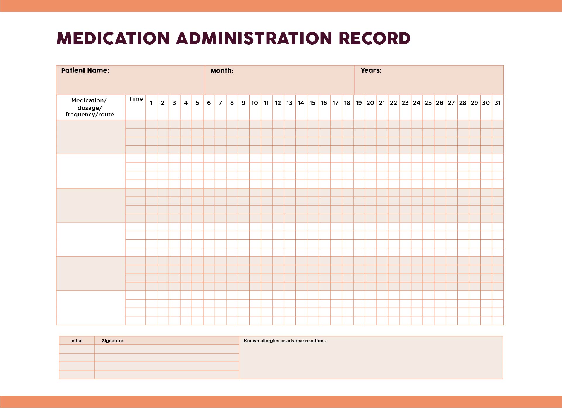 Printable Medication Administration Form Template