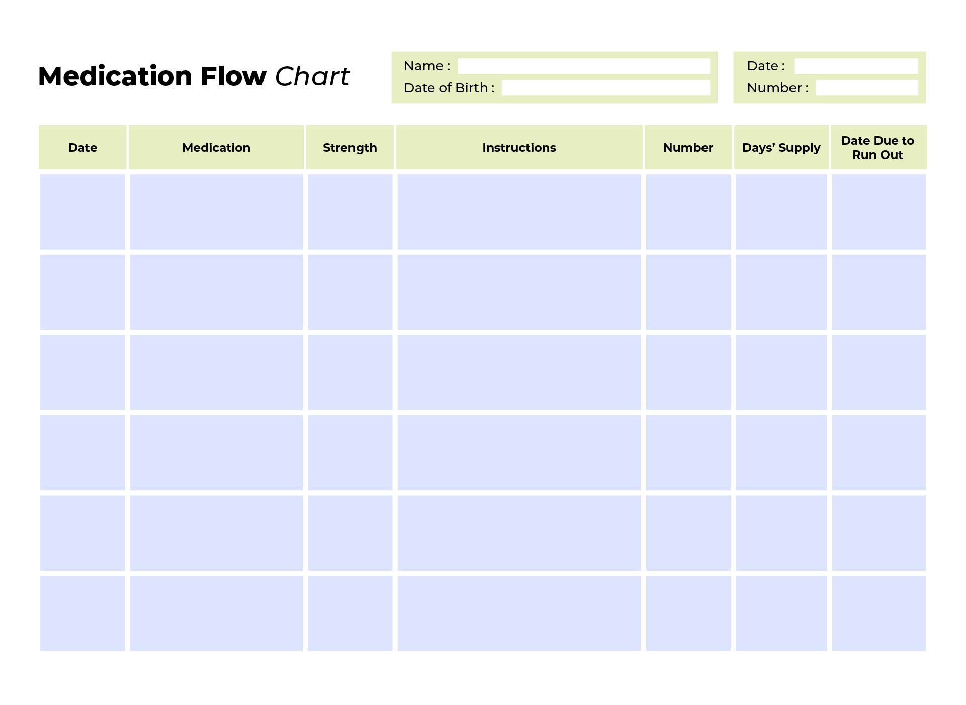 Printable Medication Flow Chart Templates