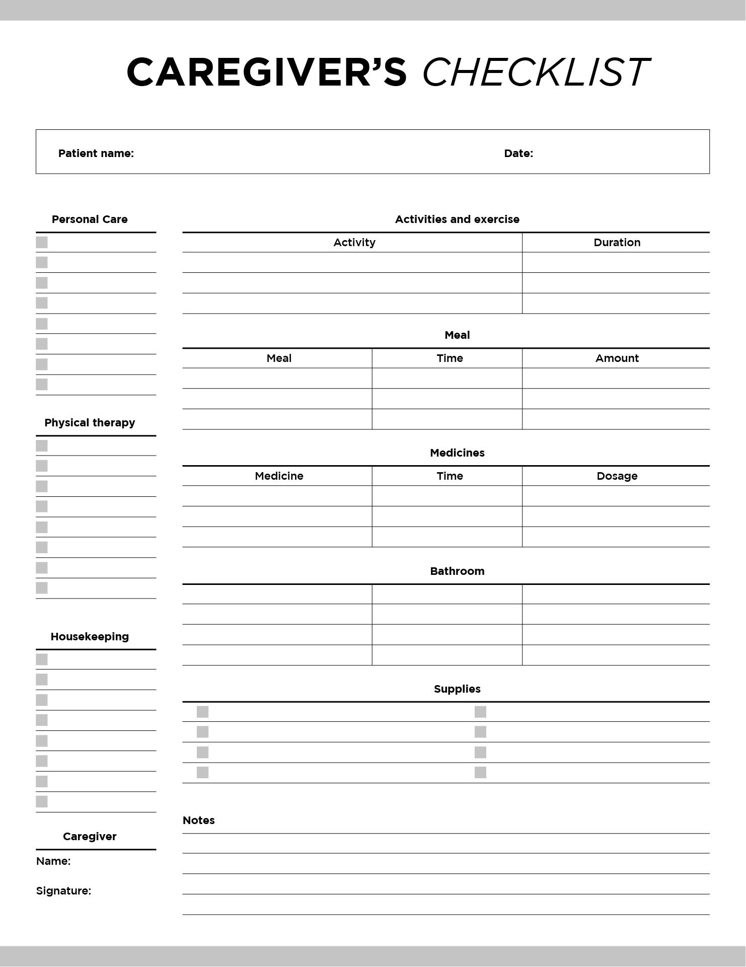 Printable Medication List Templates For Patients And Caregivers