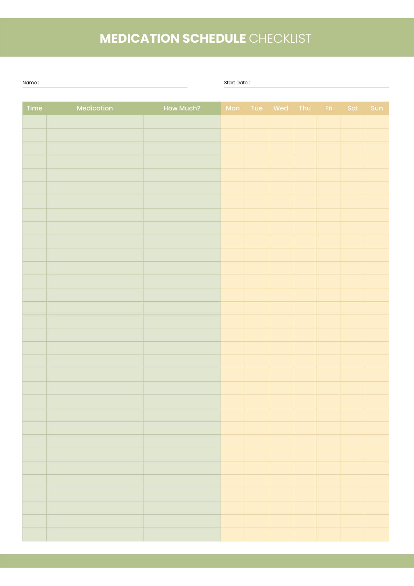 Printable Medication Schedule Checklist
