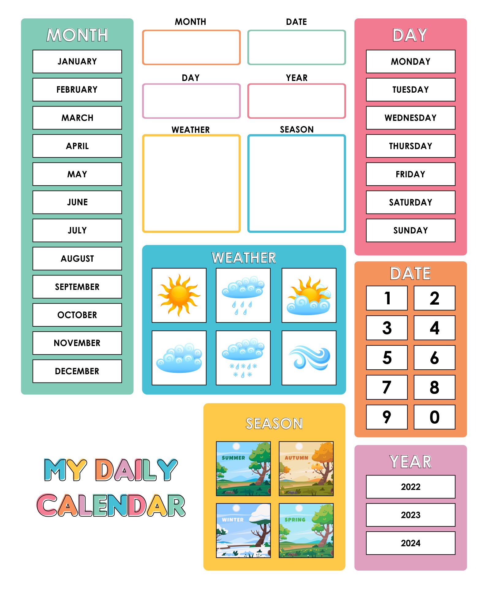 Printable Montessori Calendar For Kids