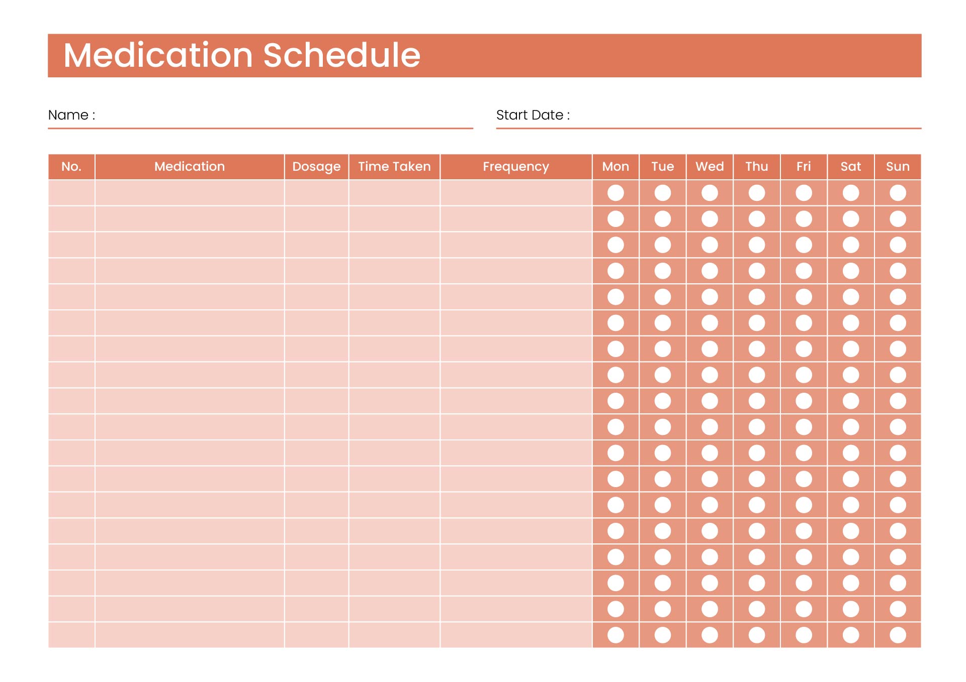 Printable Monthly Medication Schedule Checklist