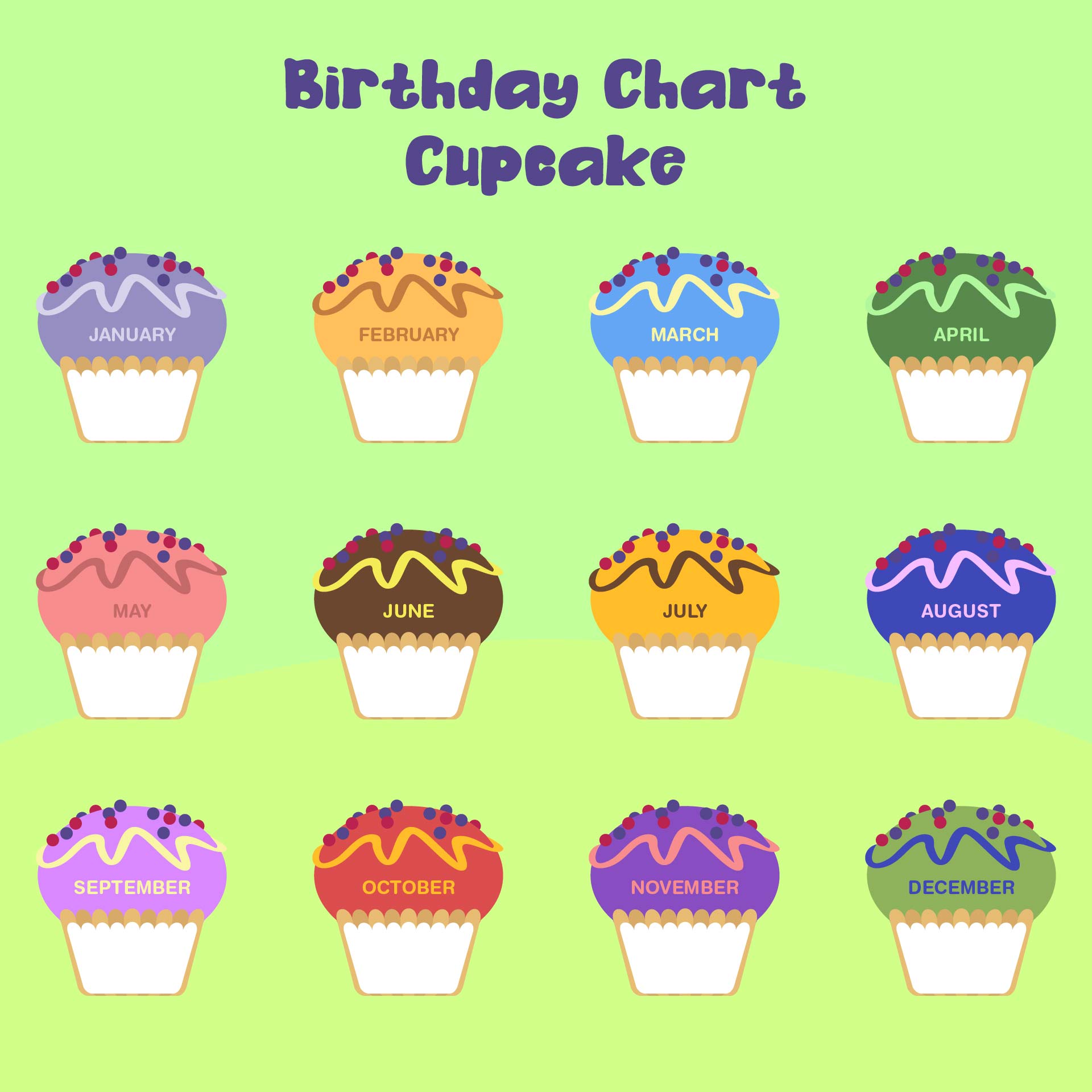 Printable Months Of The Year On Cupcakes