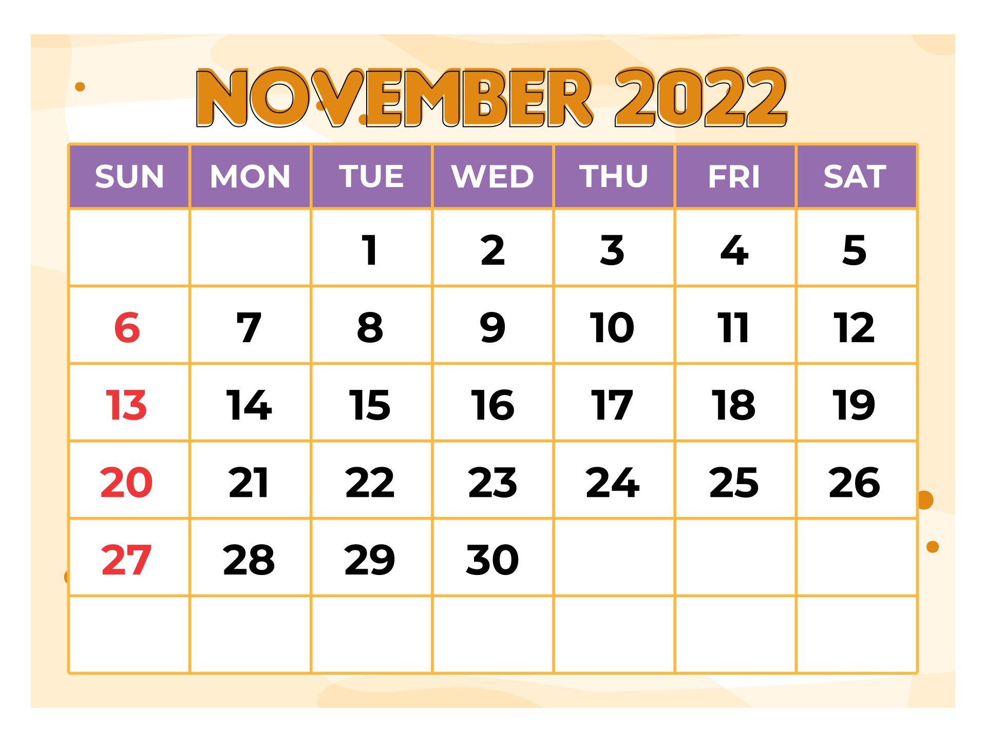 Printable November 2022 Calendars